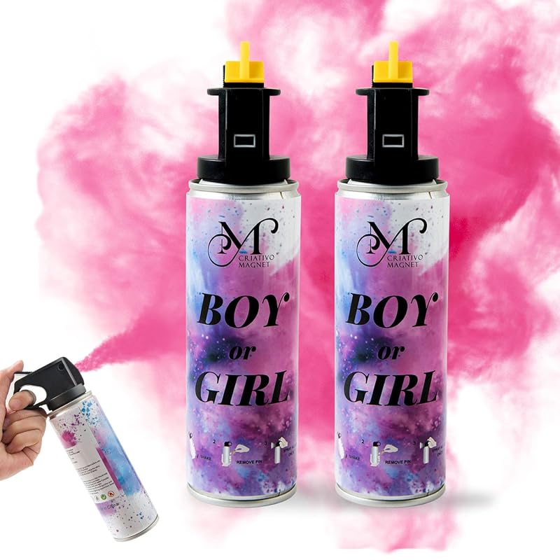 Extintor de Pó Rosa para Revelação de Bebê M CRIATIVO MAGNET GR1044 com Etiqueta de Ocultação, Kit com 2 unidades