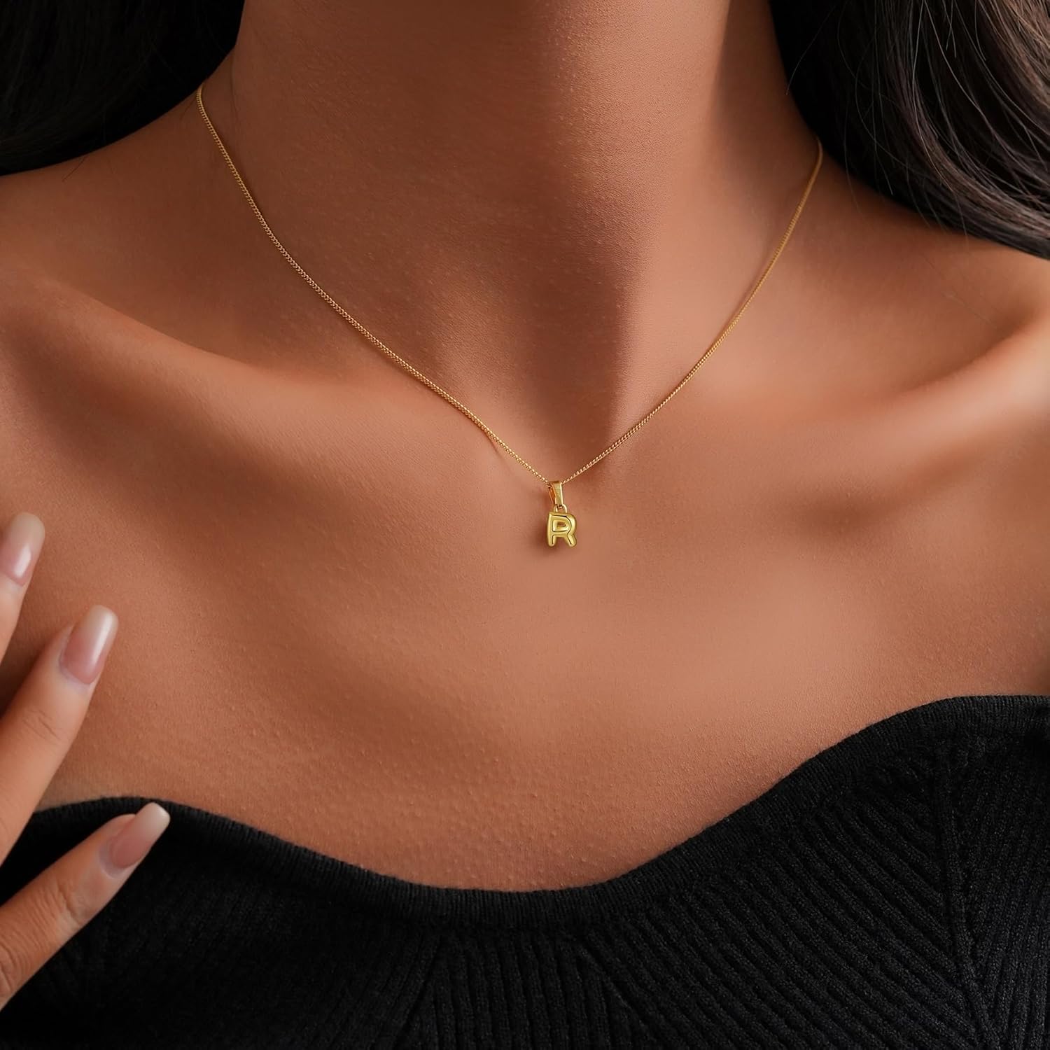Initial Necklaces for Women, 14K Gold Plated Bubble Letter Necklace, Dainty Tiny A-Z Pendant Personalized Name Choker Necklace, Graduation Gifts Trendy Cute Gold Jewelry for Her - Image 2