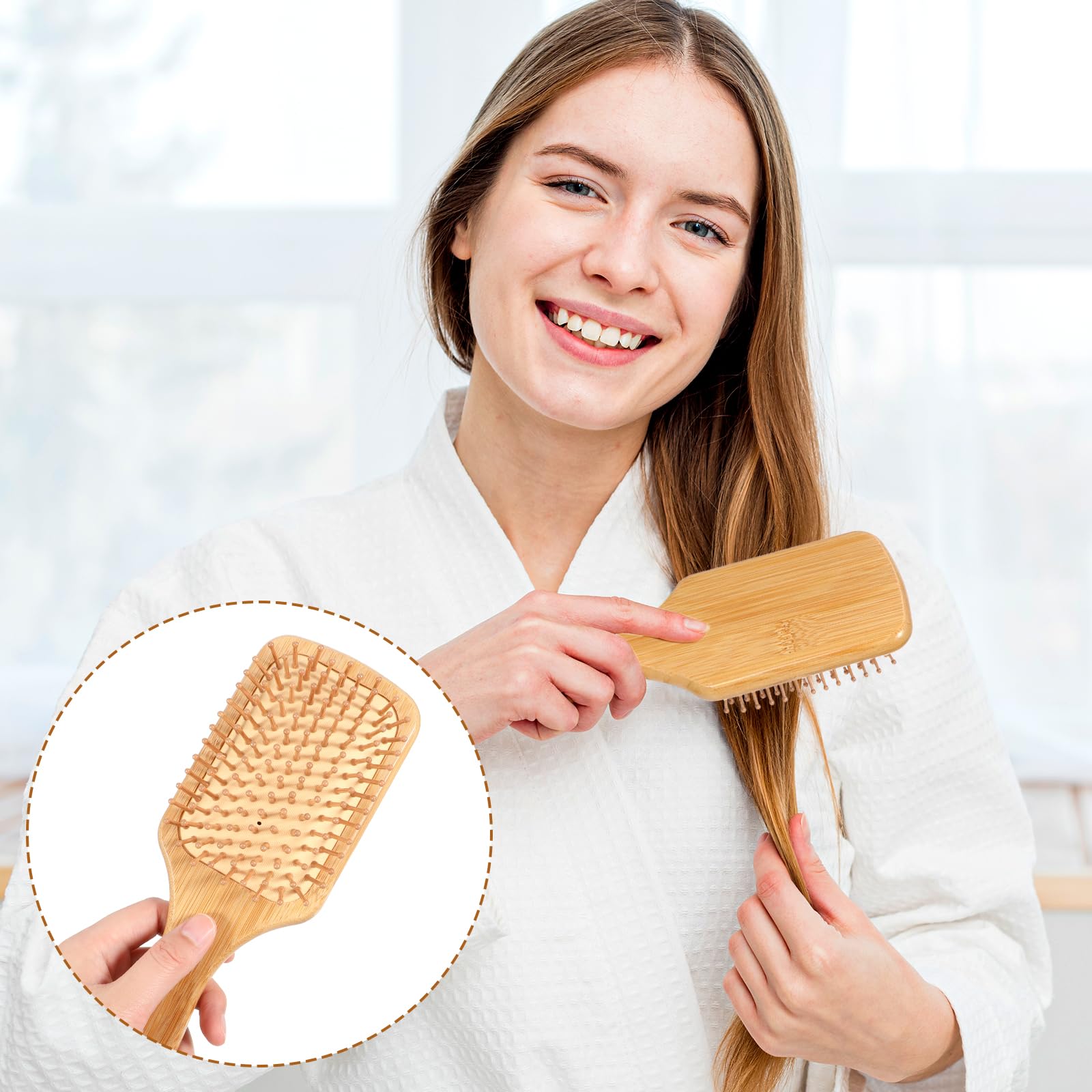 simarro 10 spazzole per capelli in legno di bambù, antistatiche, per massaggi del cuoio capelluto, setole in bambù, per la crescita dei capelli ricci e lunghi, per donne e uomini