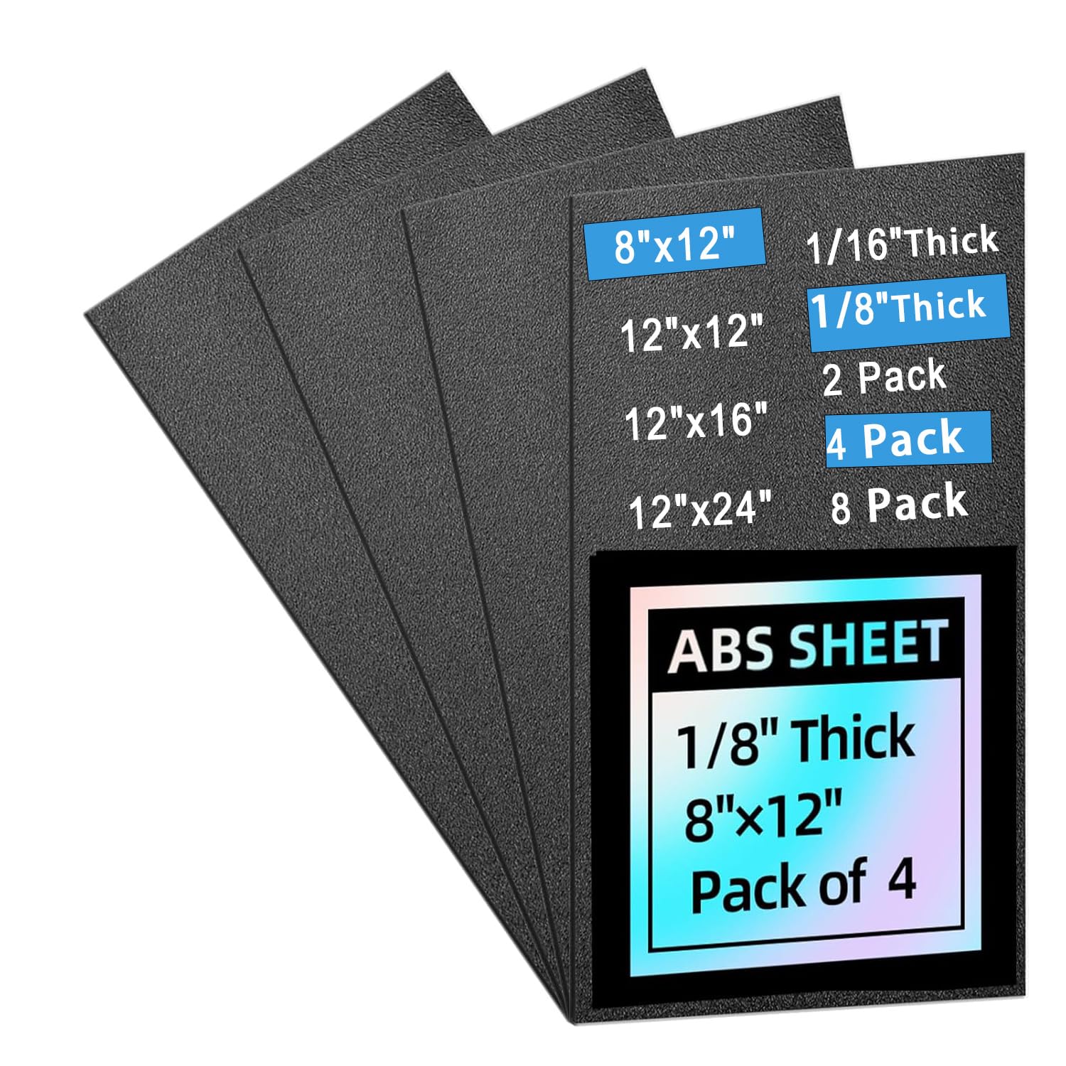 ABS Plastic Sheet 1/8 Inch Thick 8" x 12", Two-Sided Hard ABS Sheet(Matte & Textured Finish), Flexible High Tensile DIY Materials for Home Decor and Robotics Competitions Use