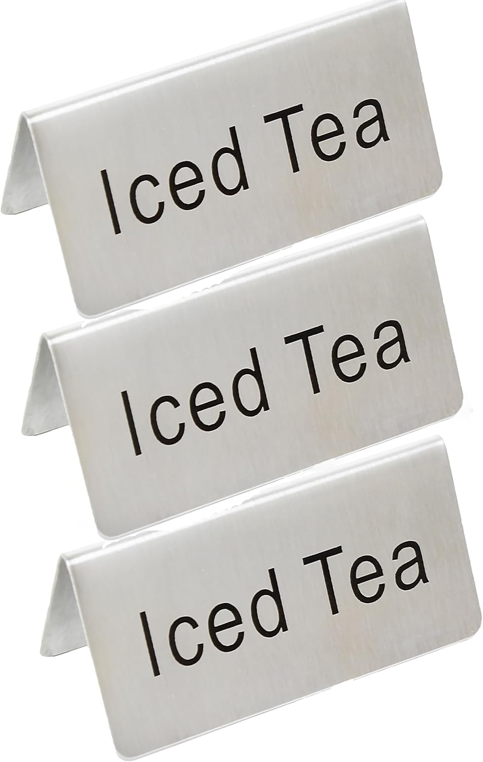TrueCraftware- 3" x 1-1/2" Stainless Steel Iced Tea Table Tent Sign Set of 3- Beverage Signs Table Display Tent Signs for Party Buffet Restaurant Banquet Wedding Indoor Outdoor