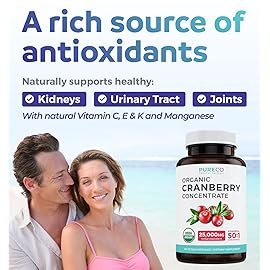 Organic Cranberry Pills - 50:1 Concentrate Equals 25,000mg of Fresh Cranberries (Vegan) for Urinary Tract Health & Kidney Cleanse - Cranberry Pills for Women - UTI Support Supplement - 60 Capsules