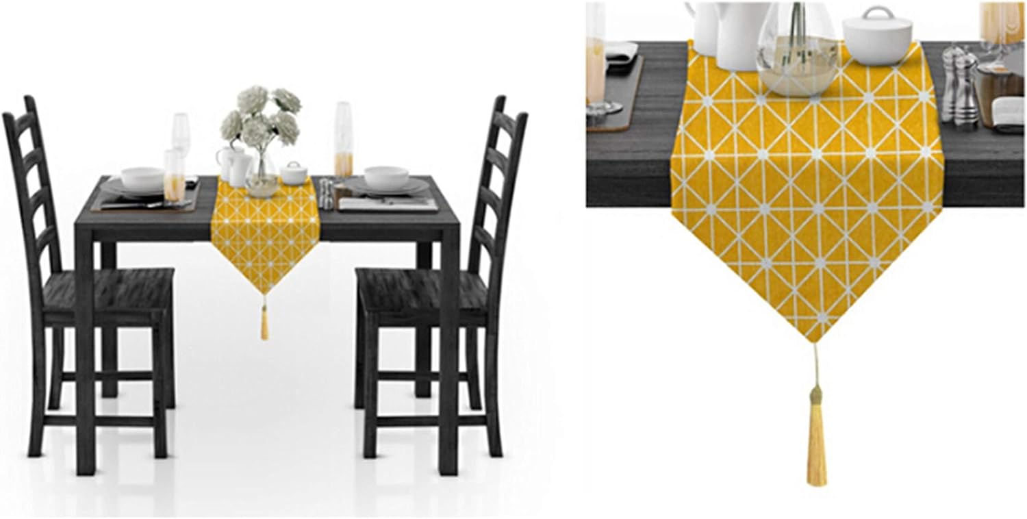 Valentine Table Runner,30x280CM,Geometric Pattern with Tassel Table Runner Decorative Cotton,Table Runner Modern Yellow