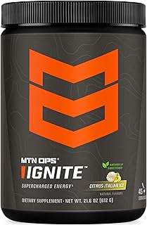 MTN OPS Ignite Energy Drink Powder, Naturally Gluten Free & Sweetened with Monk Fruit, Nitric Oxide Supplement Drink Mix, Caffeine & Nootropic Sugar Free Drink Mix, 45 Servings, Citrus Italian Ice