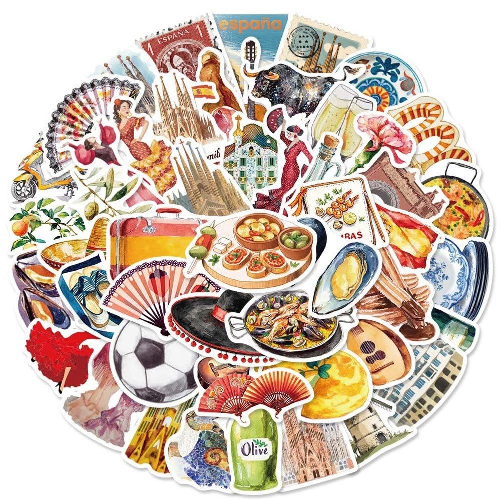 Sslvya 50 Pcs Spanish Stickers, Waterproof Aesthetic Decals for Water Bottle Laptop Phone Skateboard Scrapbooking Decor
