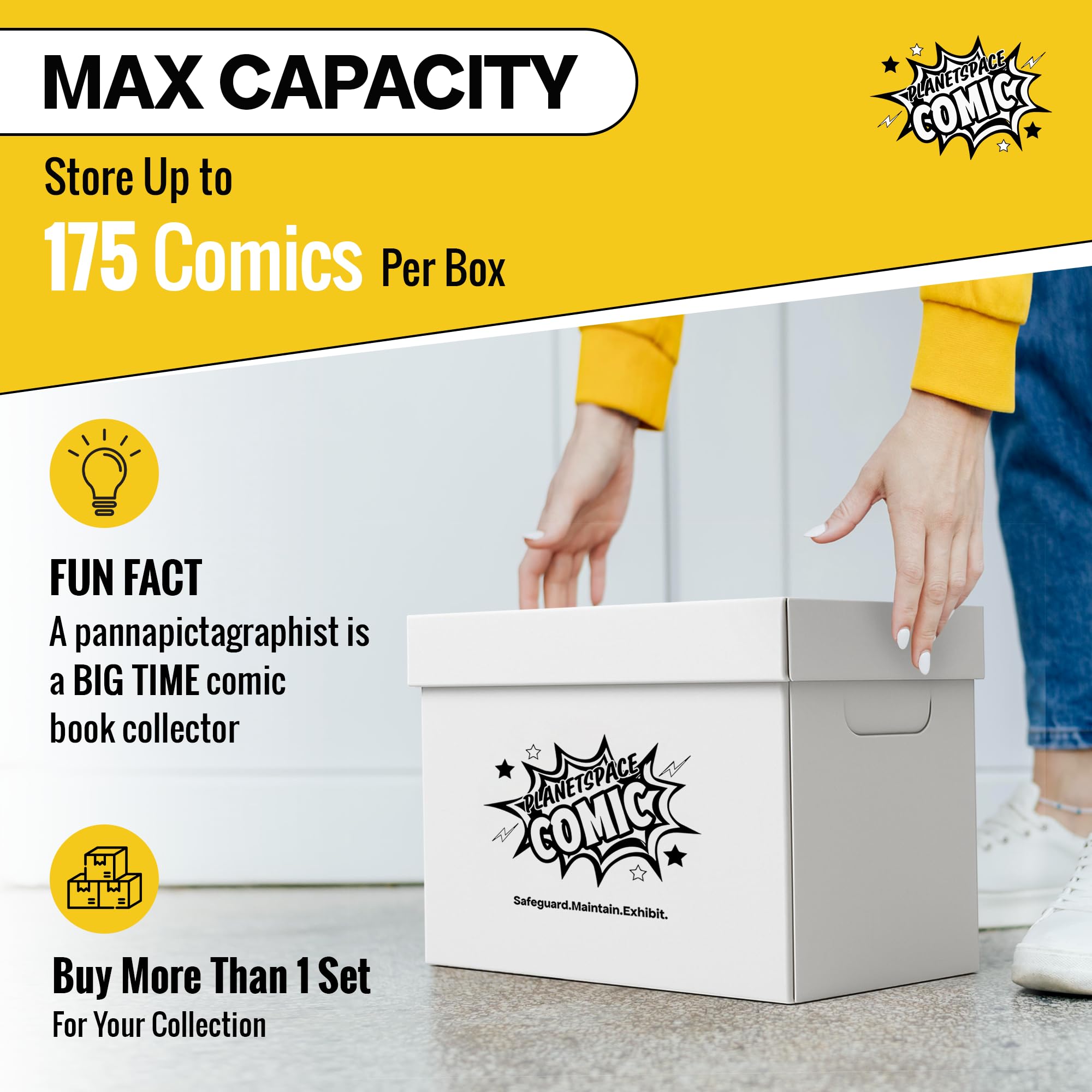 PlanetSpace Comic Aufbewahrungsbox für Bücher, 22 Boxen mit 6 Trennwänden (jede Box speichert bis zu 175 Comics) – kurzes stapelbares Design mit Staubschutzdeckel | Starke Struktur & säurefreie