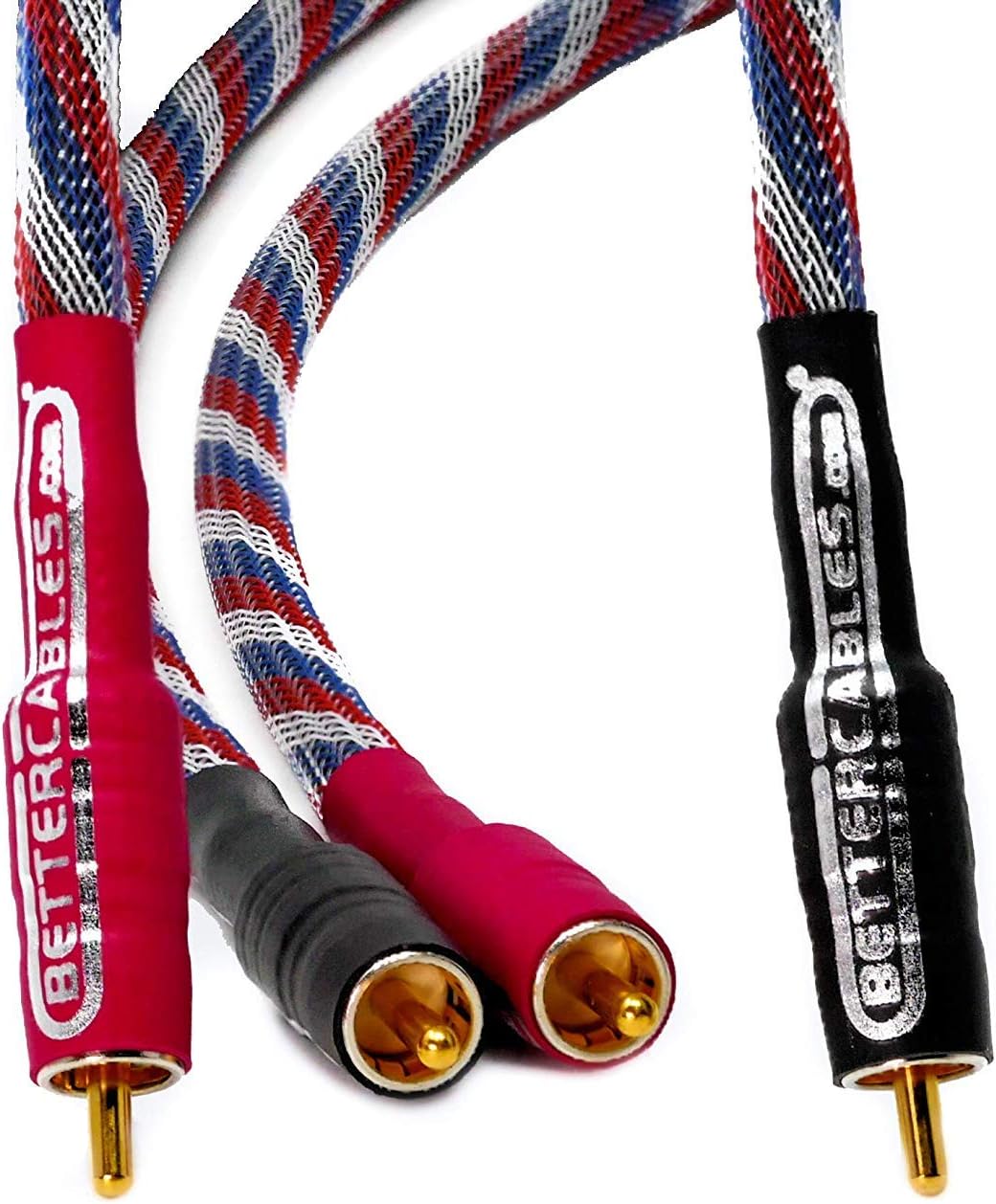 Uр Tо 40% оƒƒ 3 Feet Better Cables Silver Serpent Patriot Edition Red/White/Blue RCA Audio Interconnect Cables - Stereo Pair (2 Cables) High-End, High-Performance, Premium Hi-Fi Audio