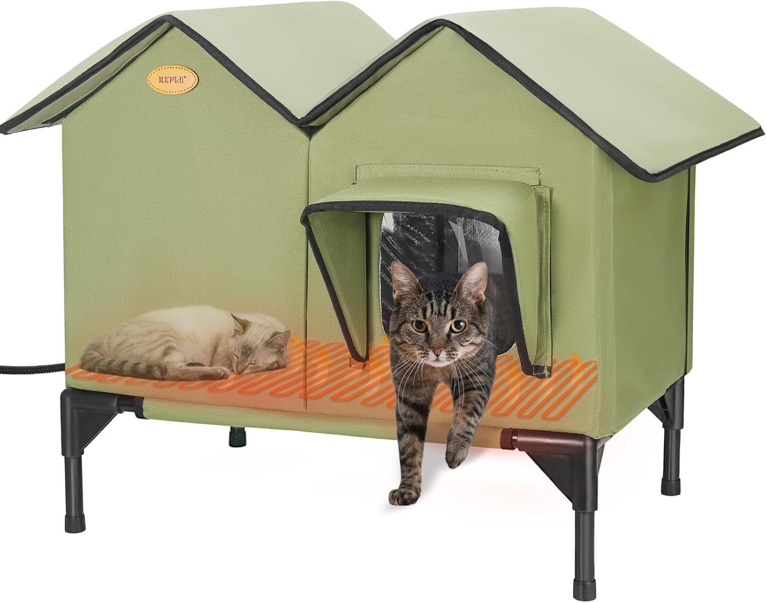 Heated Cat House for Outside Cats in Winter, Large Insulated Heated Outdoor Cat House Weatherproof with Elevated Base & Escape Door, Waterproof Cat Shelter for Multiple Cats Feral Stray Barn Kitty