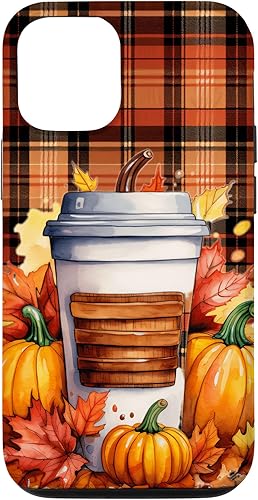 Miniatura 1 de Funda para iPhone 1212 Pro Tartan Plaid Coffee Latte Otoño Calabaza Acción de Gracias