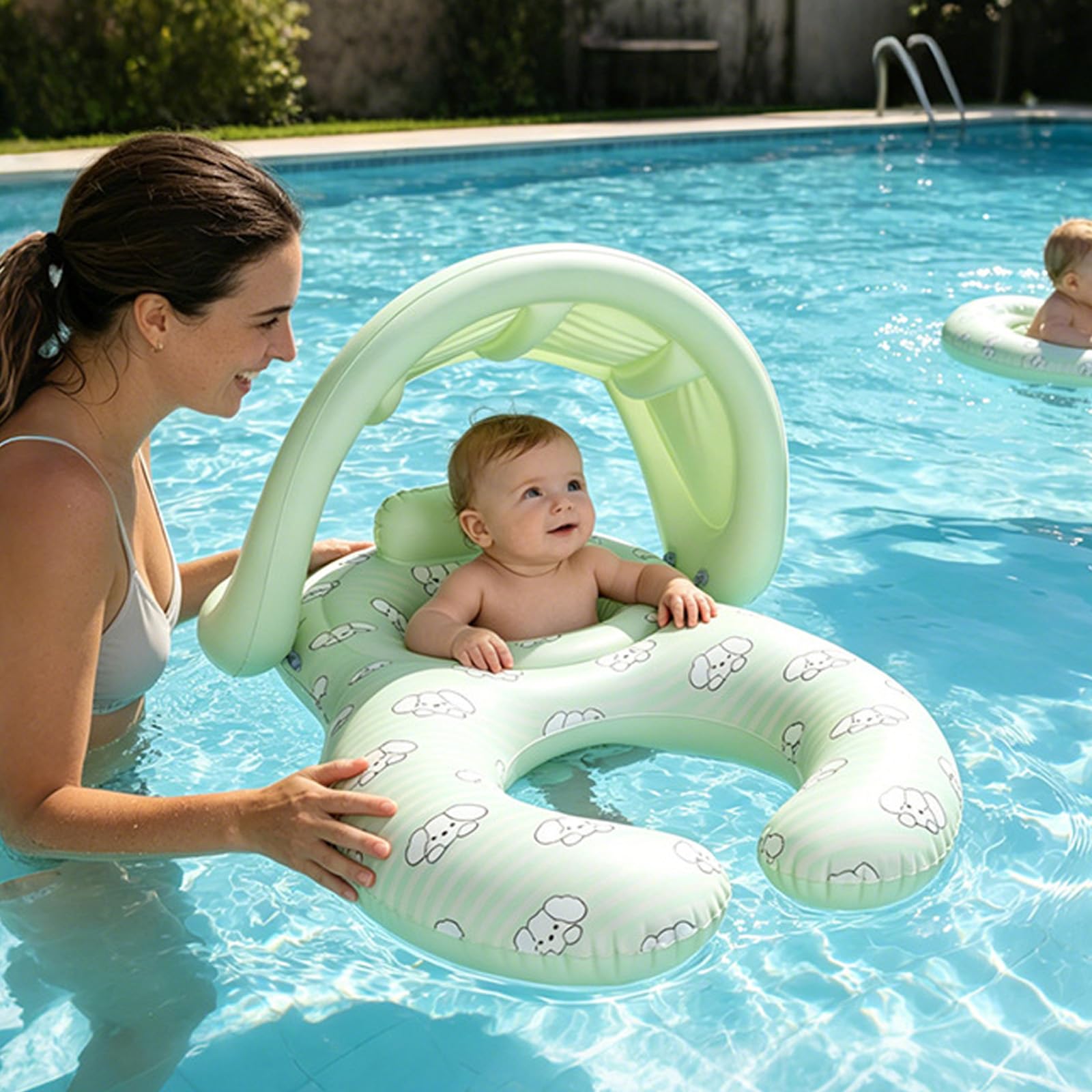 Bouées de Natation interactives Parent-Enfant avec Impression de Chien Amusante, Jouet Flottant Gonflable Portable de 115 cm pour piscines et Vacances