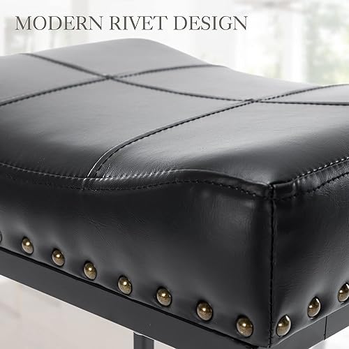 Miniatura 5 de LUE BONA Taburetes de bar ergonómicos de 24 pulgadas, cuadrados de silla de montar, juego de 3, taburete de cuero sintético sin espalda con patas de