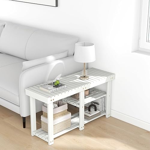 Miniatura 7 de FLYJOE Zapatero organizador de zapatos independiente de 3 niveles con asiento, banco de entrada, estante de almacenamiento para cocina, sala de