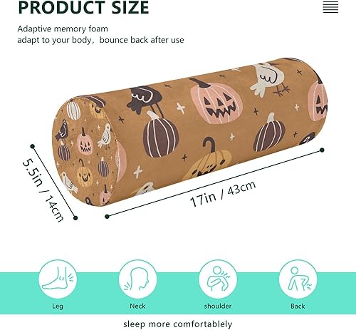 Miniatura 2 de JUNZAN Halloween Cute Pumpkins Long Bolster Pillow for Bed Firm Neck Roll Pillow Round Pillow Covers Decorative for Legs Support Pillow Cylinder