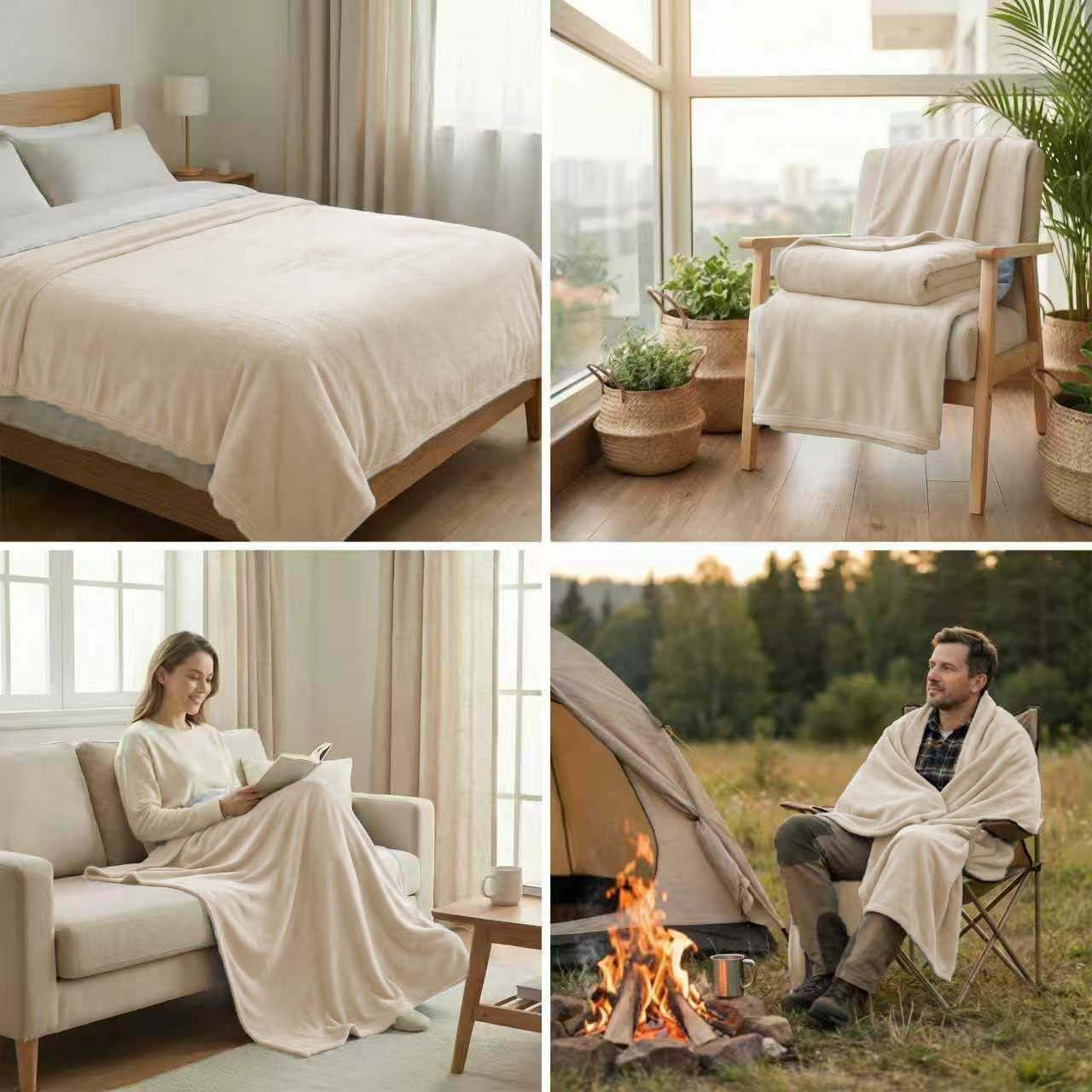 Fleece Blanket Twin - 60x80 Inch Lightweight & Buttery-Soft Throw for Bed, Sofa, Camping | 300GSM Cloud-Touch Microfiber | Cozy Essentials for Travel & Movie Nights, (Cream) - Image 4