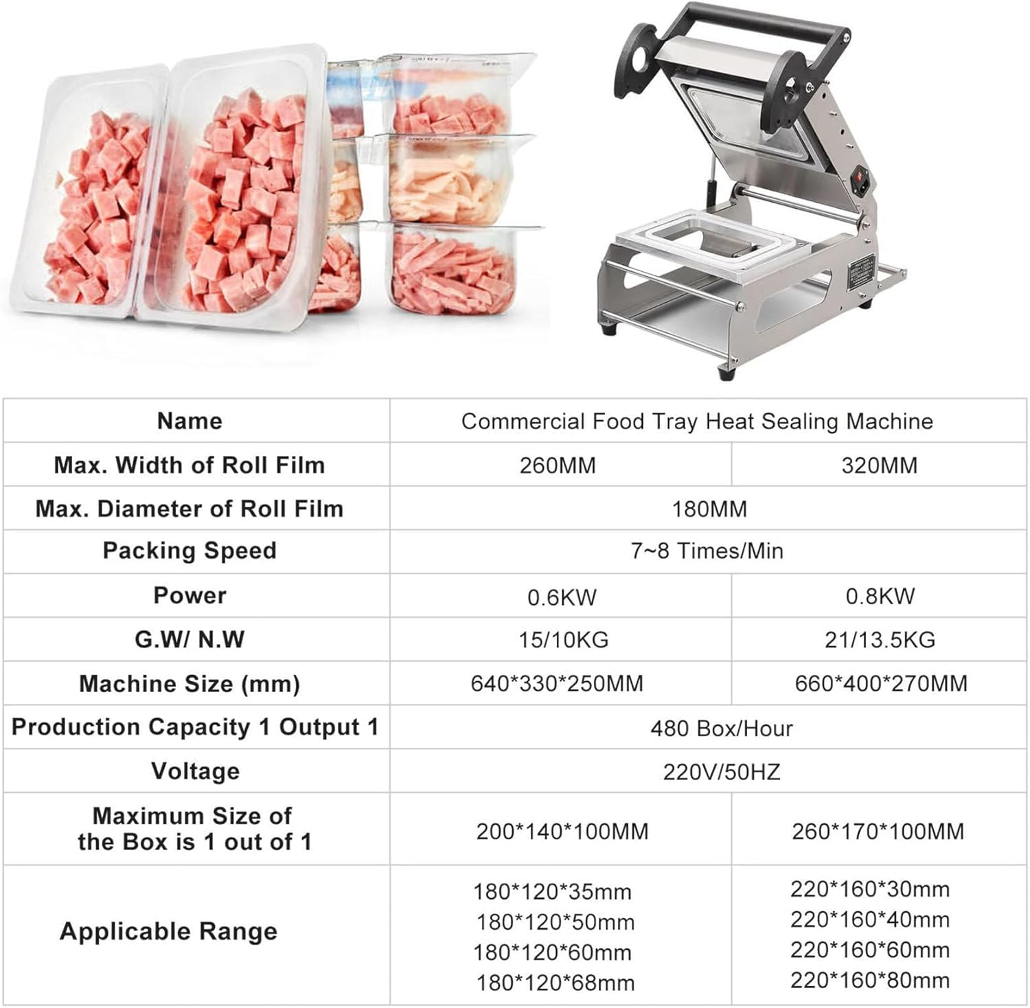 Termosigillatrice Per Vassoi Per Verdure Commerciali - Macchina Confezionatrice Semiautomatica Per Alimenti Da Asporto Per Alimenti Cotti A Base Di Bistecca - Sigillatrice Per Vassoi Per Contenitori P