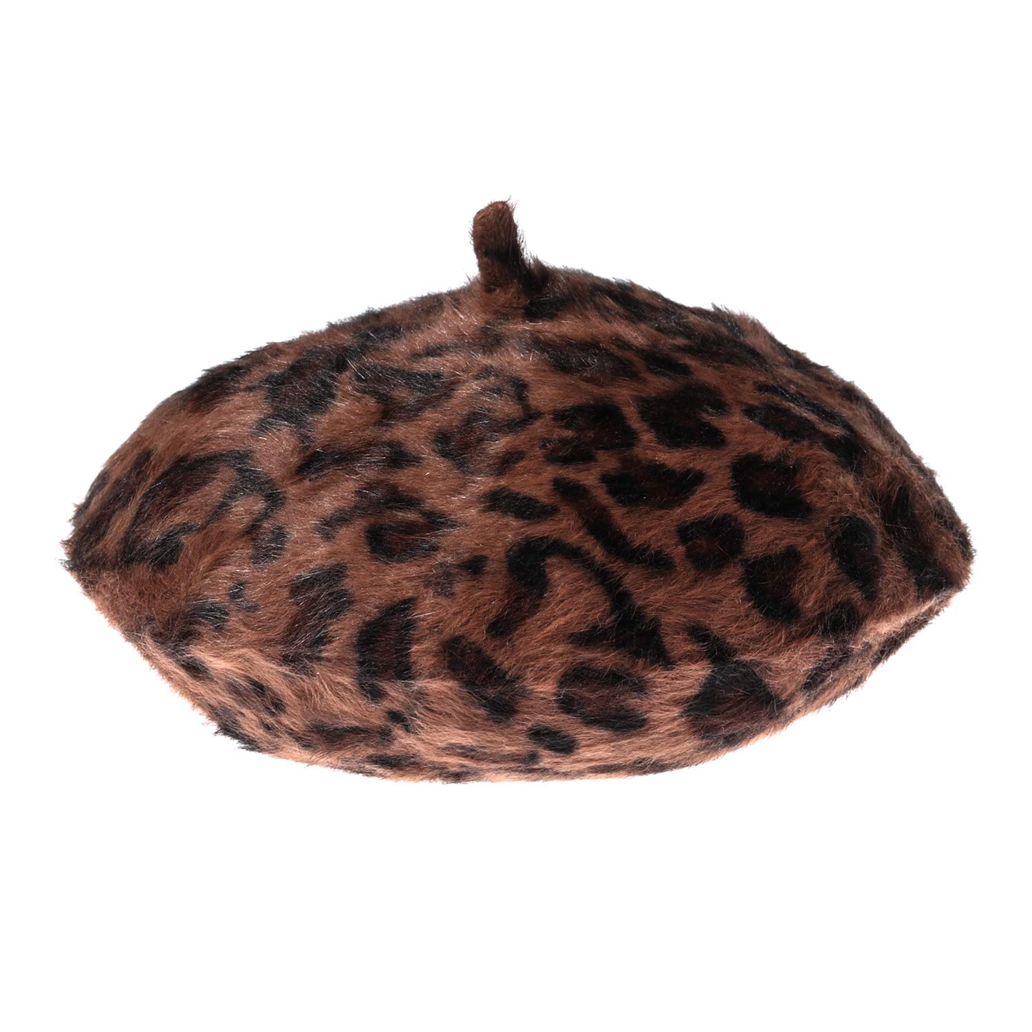 Ovida Women's Brown Leopard Print Beret Hat Wool French Beret Cap Winter Warm Beanie Hat(Brown),