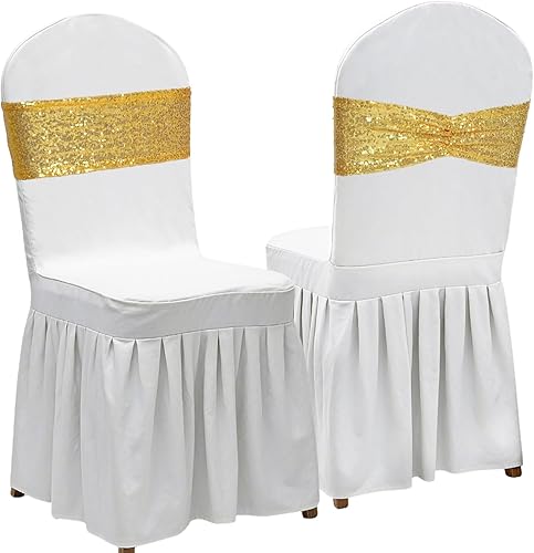 Miniatura 2 de Poise3EHome Bandas de lentejuelas doradas para sillas plegables con lazo para decoración de fiestas, bodas, recepciones, 10 unidades