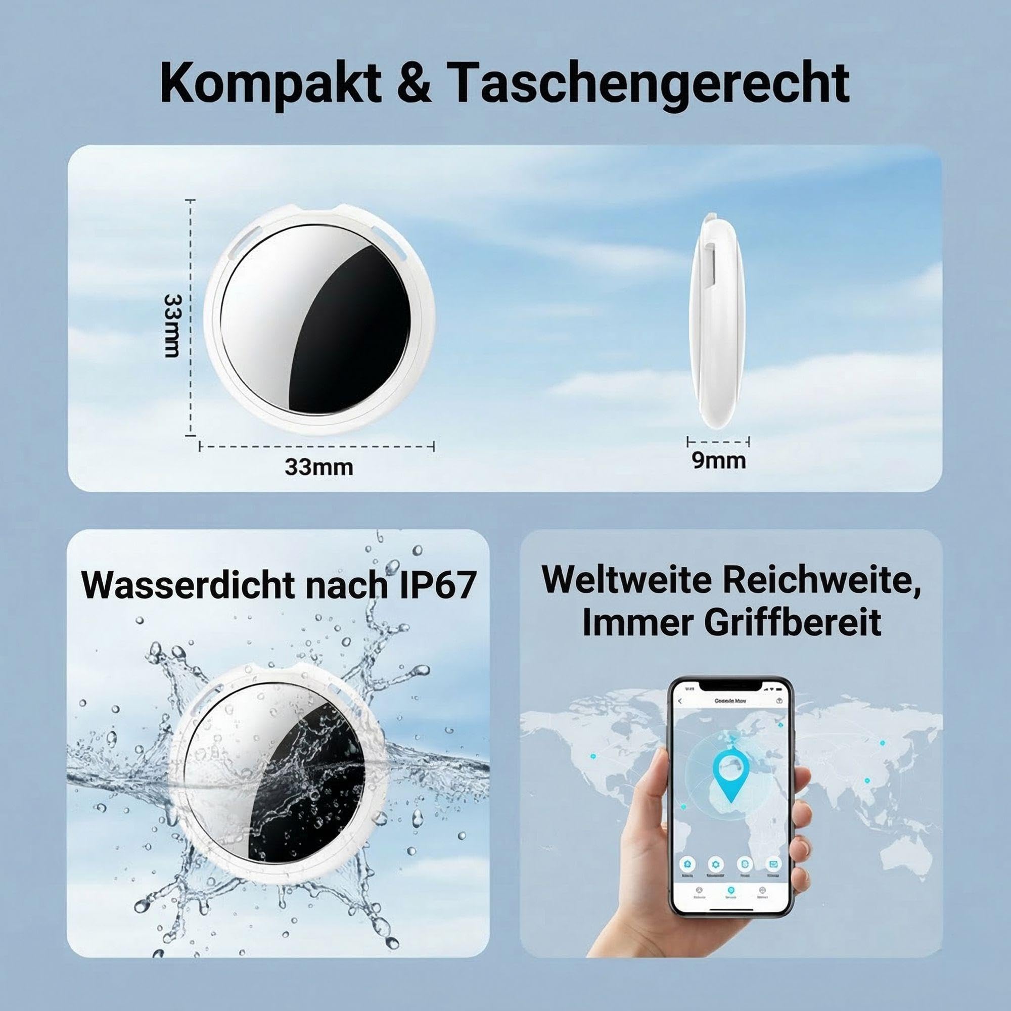 4er Pack Air Tracker Smart Tag Schlüsselfinder [Apple MFi-zertifiziert] Kompatibel mit Apple Wo ist (Nur iOS)Bluetooth wasserdicht Geldbörse Koffer Gepäck Haustier ohne Abo mit Austauschbarer Batterie
