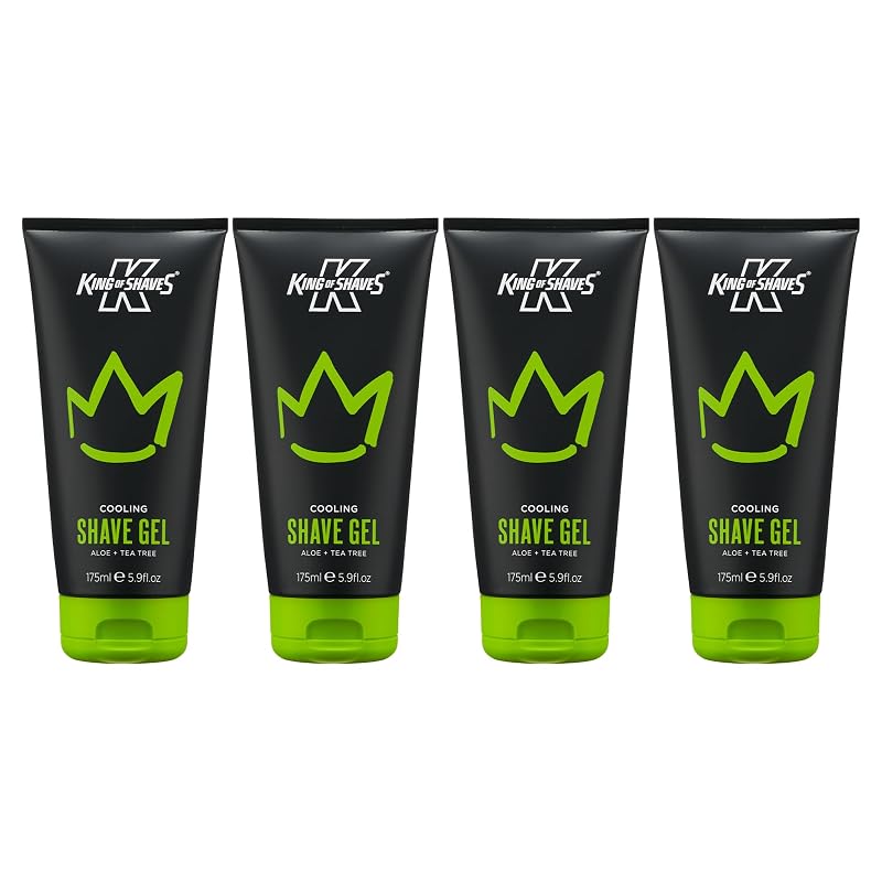 Gel de barbear transparente King of Shaves com aloe vera e tea tree, Pacote com 4 de 175 mL