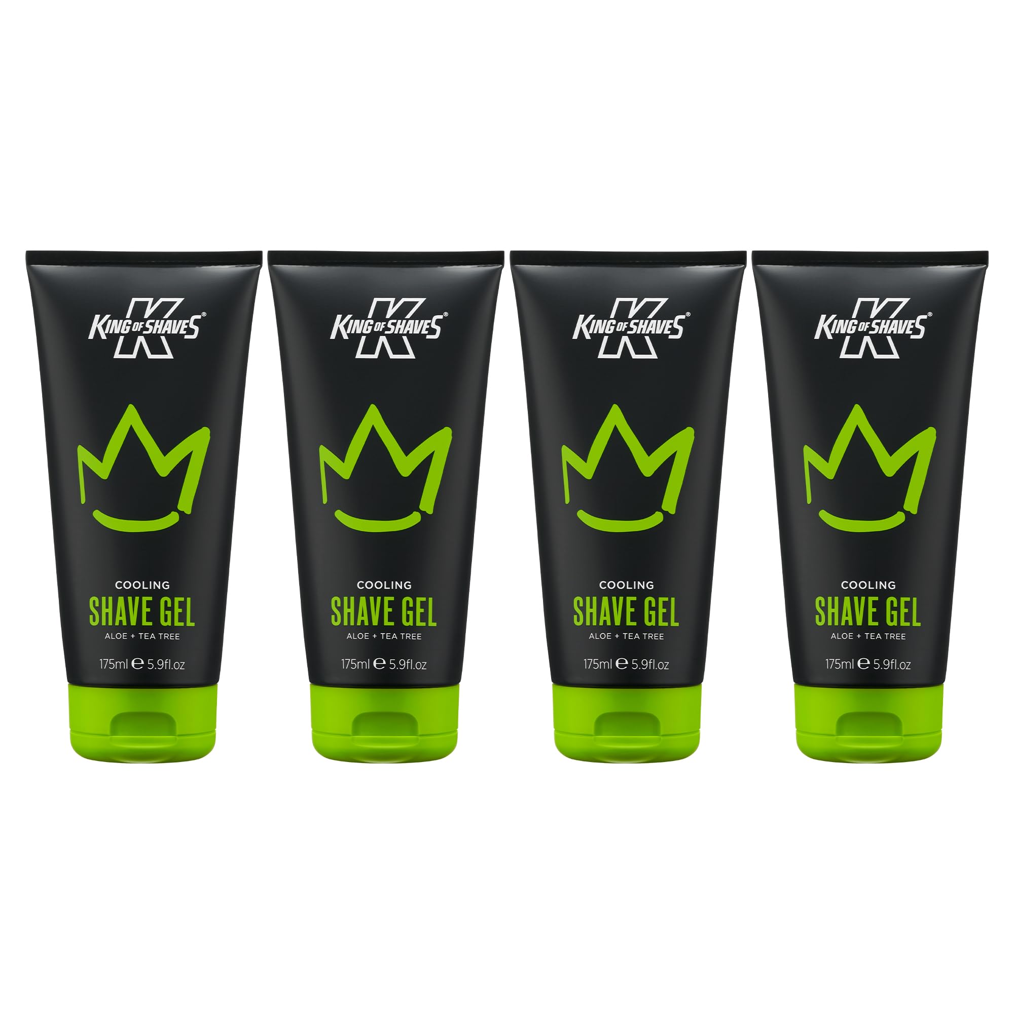 King of Shaves Cooling Shave Gel for Men Aloe Tea Tree 4 x 5.92 fl oz | Clear Low Foam Gel with Aloe Vera and Tea Tree. Precision Beard Shaping. Vegan