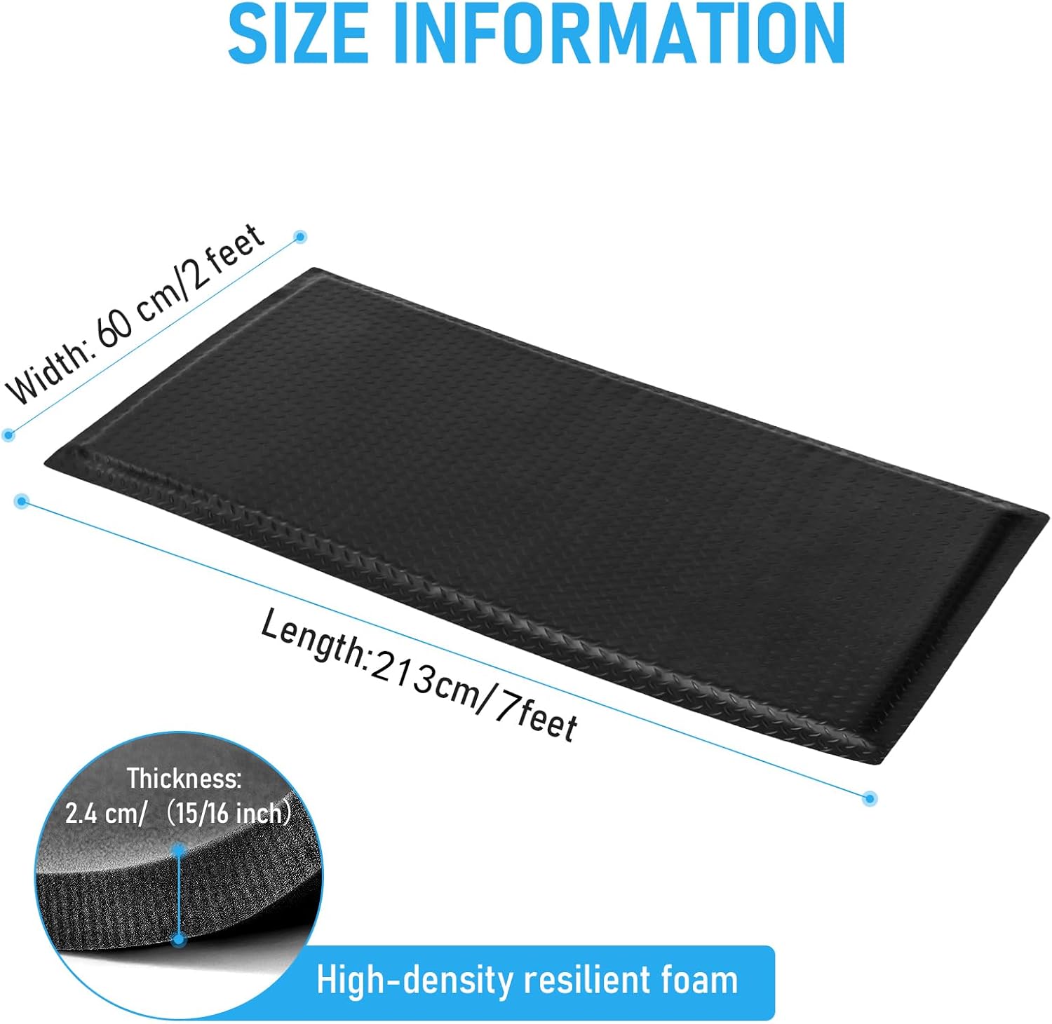 2 x 7 ft anti fatigue mats industrial 15/16 inch thick soft sponge ergonomic mat durable heavy duty diamond plate for standing non slip industrial grade floor mat for leg & back pain (black) 83.9"l x 23.6"w x 0.9"th solid