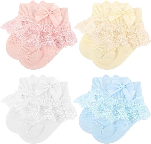 BQUBO - Calcetines de encaje con ojales y volantes, calcetines de encaje para recién nacidobebéniños pequeñosniños pequeños con volantes de verano