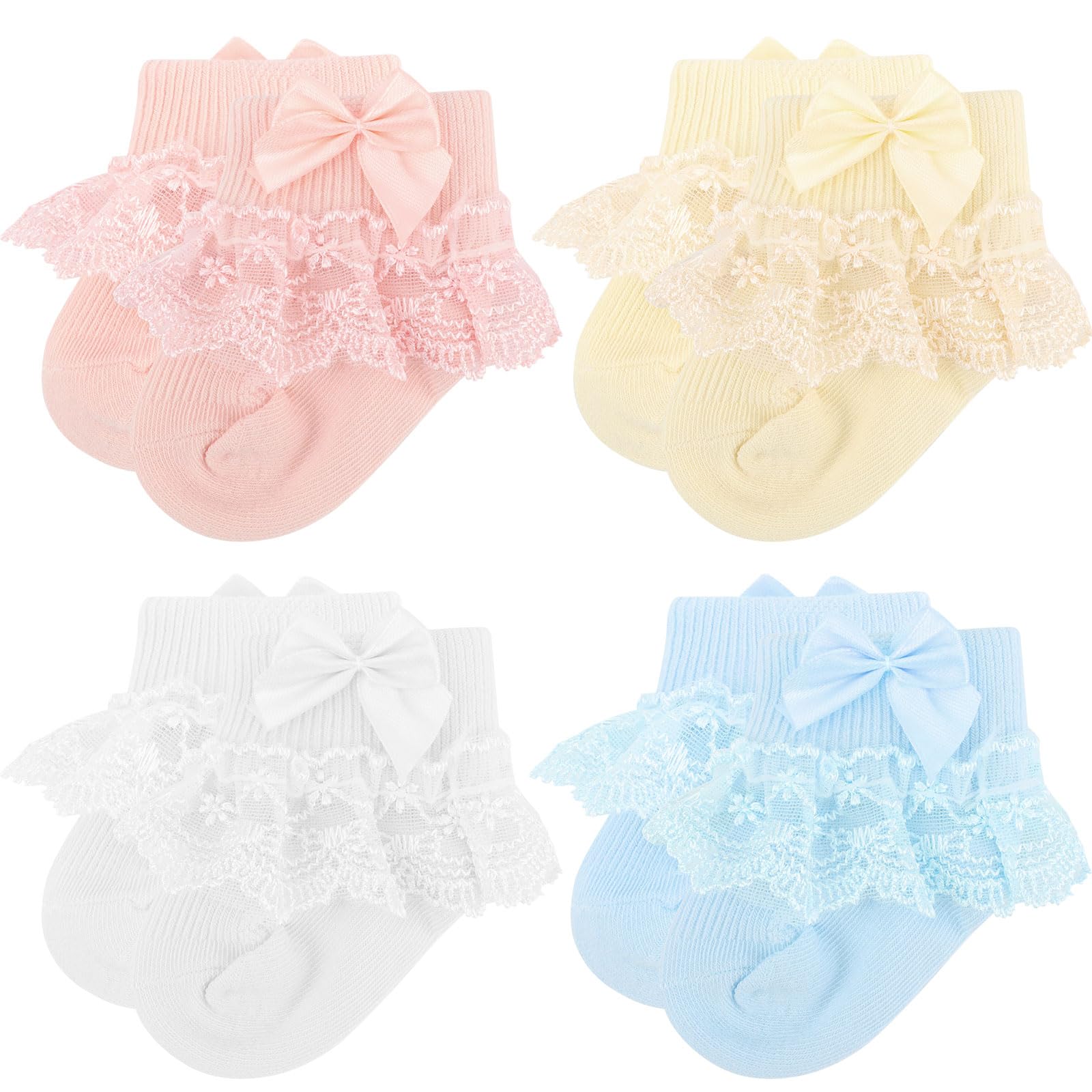 DRESHOW Infant Lace Bow Socks baby Frilly Lace Socks Newborn Toddlers Girls Socks Ankle Dress Sock