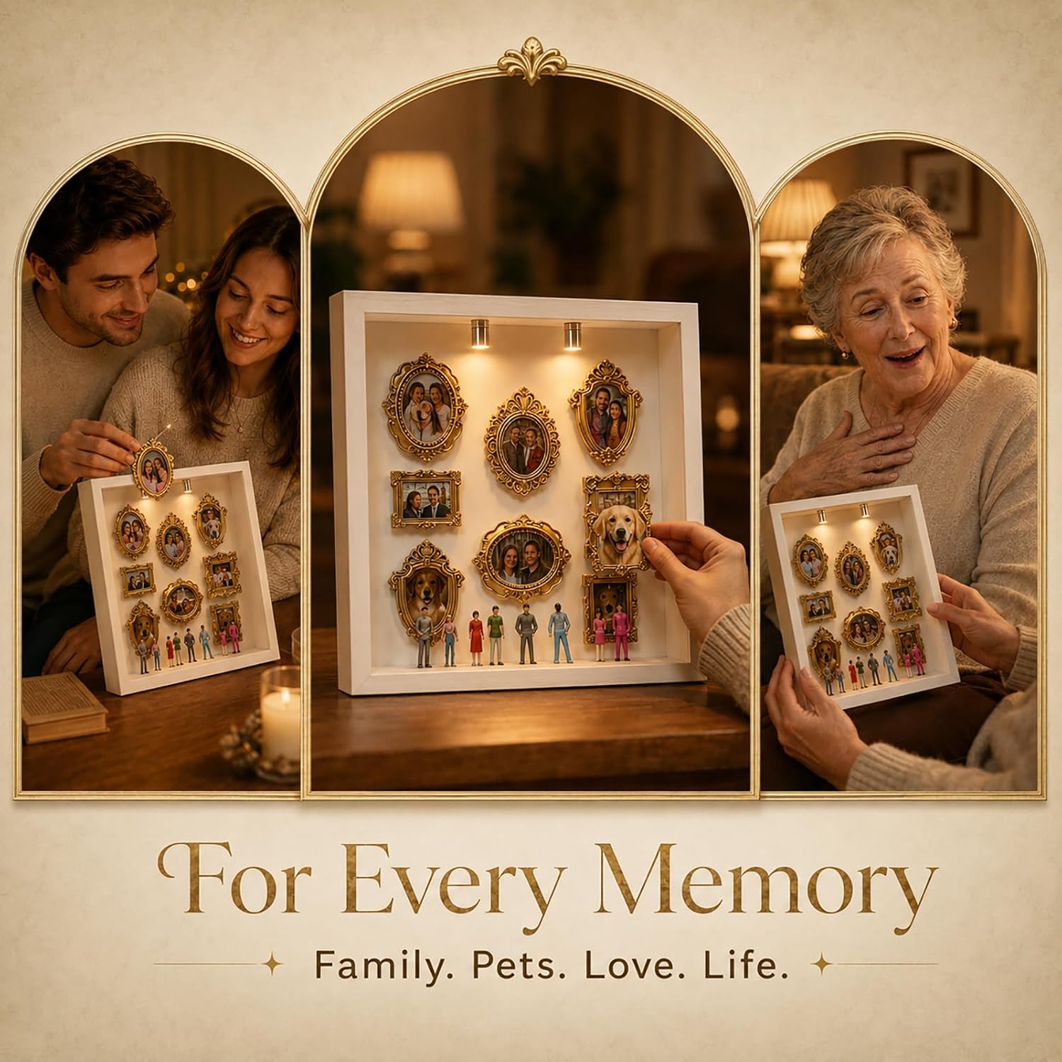 Mini Museum Kit Shadow Box Frame with Lights, DIY Memory Display, White