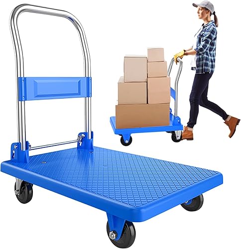 Camión de plataforma con capacidad de peso de 550 libras y ruedas giratorias de 360 grados, carrito de mano plegable para carga y almacenamiento,
