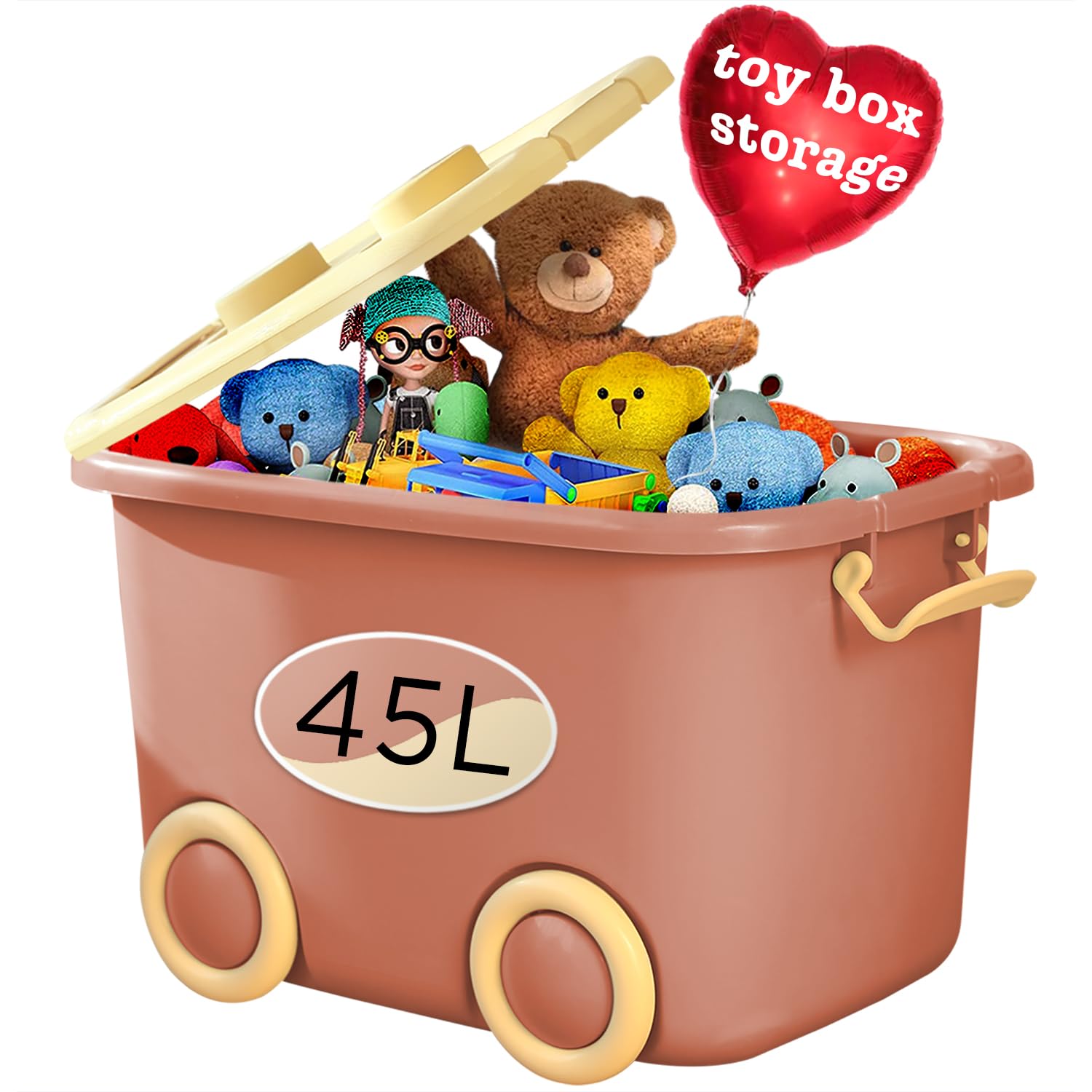 Froppi 45L Toy Box | Toy Storage with Lid | Kids Storage on Wheels | Large Size | Pink| L50 W35 H30 cm