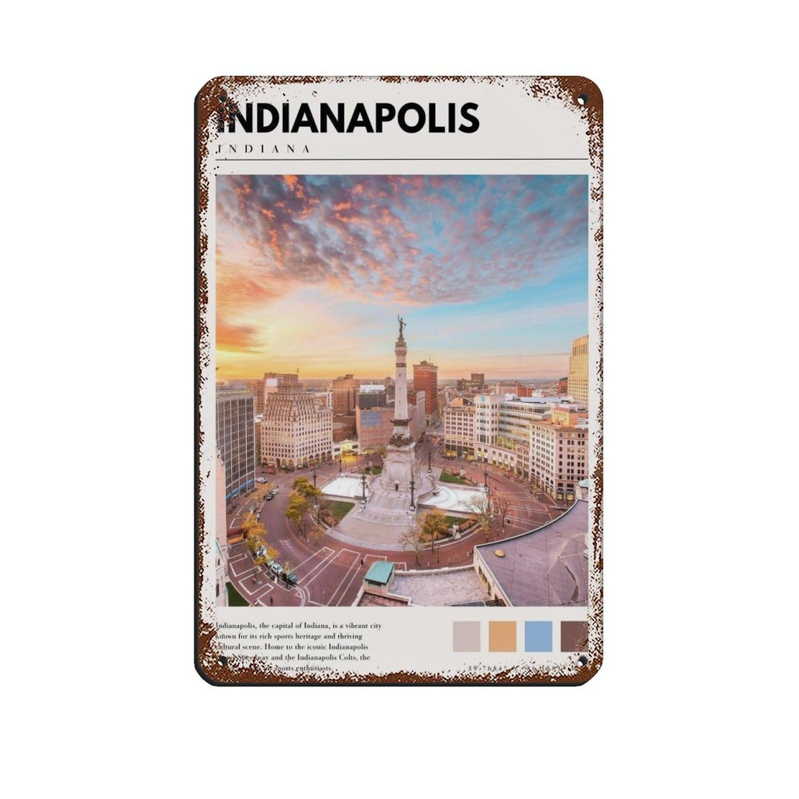 Indianapolis Art Indianapolis Indiana City Poster Retro Poster Metal Tin Sign Chic Art Retro Iron Painting Bar People Cave Cafe Family Garage Poster Wall Decoration 8x12inch(20x30cm)