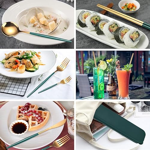 Miniatura 59 de AARainbow Juego de cubiertos de acero inoxidable de 8 piezas, portátil, reutilizable, juego de utensilios de viaje, incluye palillos, cuchillo