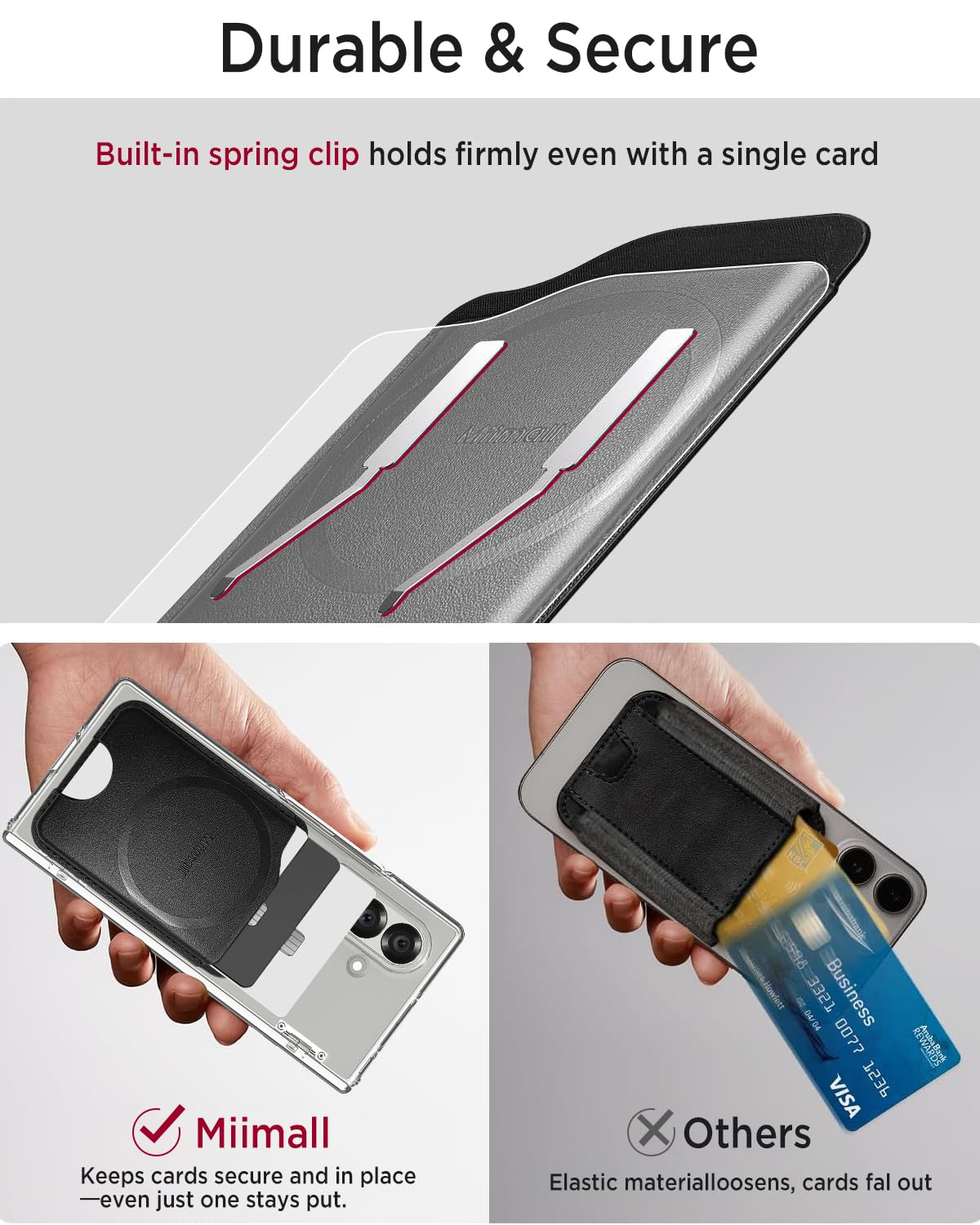Miimall Mag-Safe Wallet für Samsung Galaxy S25 S26 S24 FE/Plus/Ultra/Z Fold 7/iPhone 17 16 15 Serie, Slim Leder Mag Safe Wallet 2-3 Kartenhalter Handy Magnetisch Card Holder für Handy-Schwarz