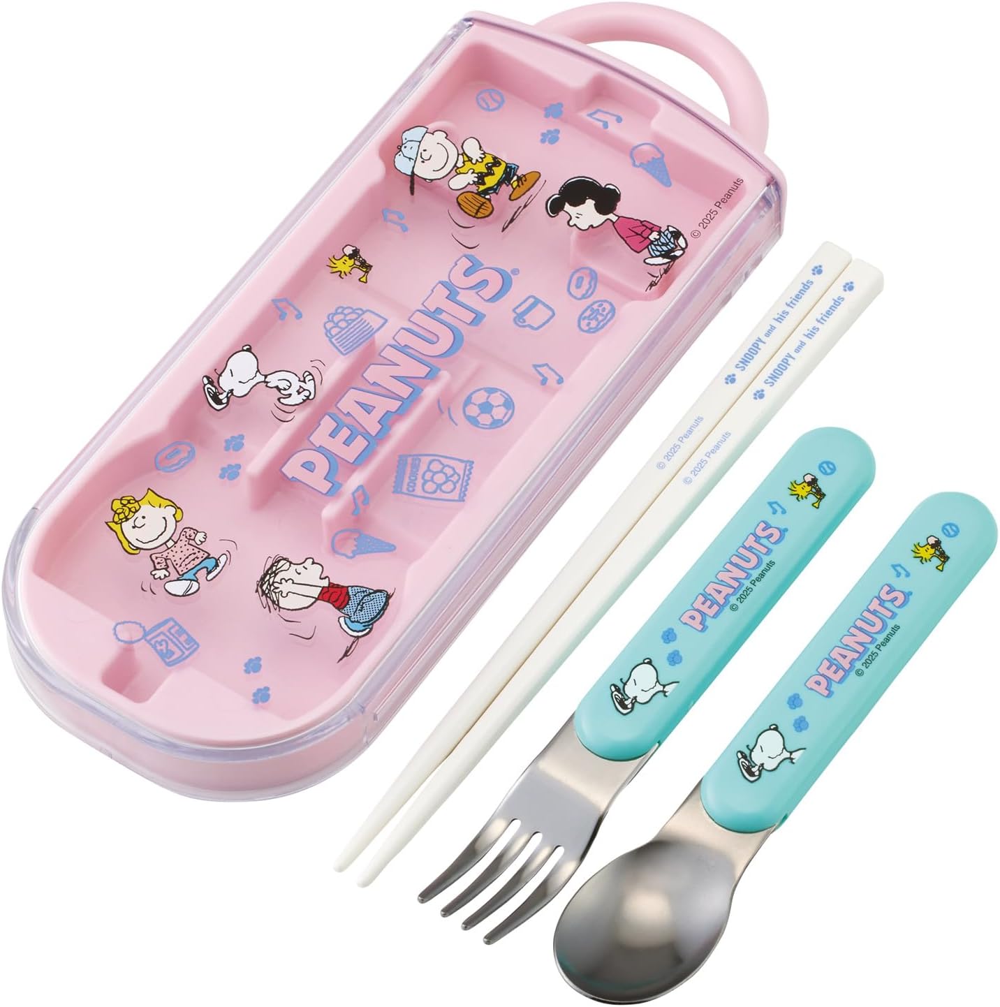 Skater TACC2-A Bento Chopsticks, Children's Trio Set, Chopsticks, Spoon, Fork, 6.5 inches (16.5 cm), Snoopy Fun Fun Friends
