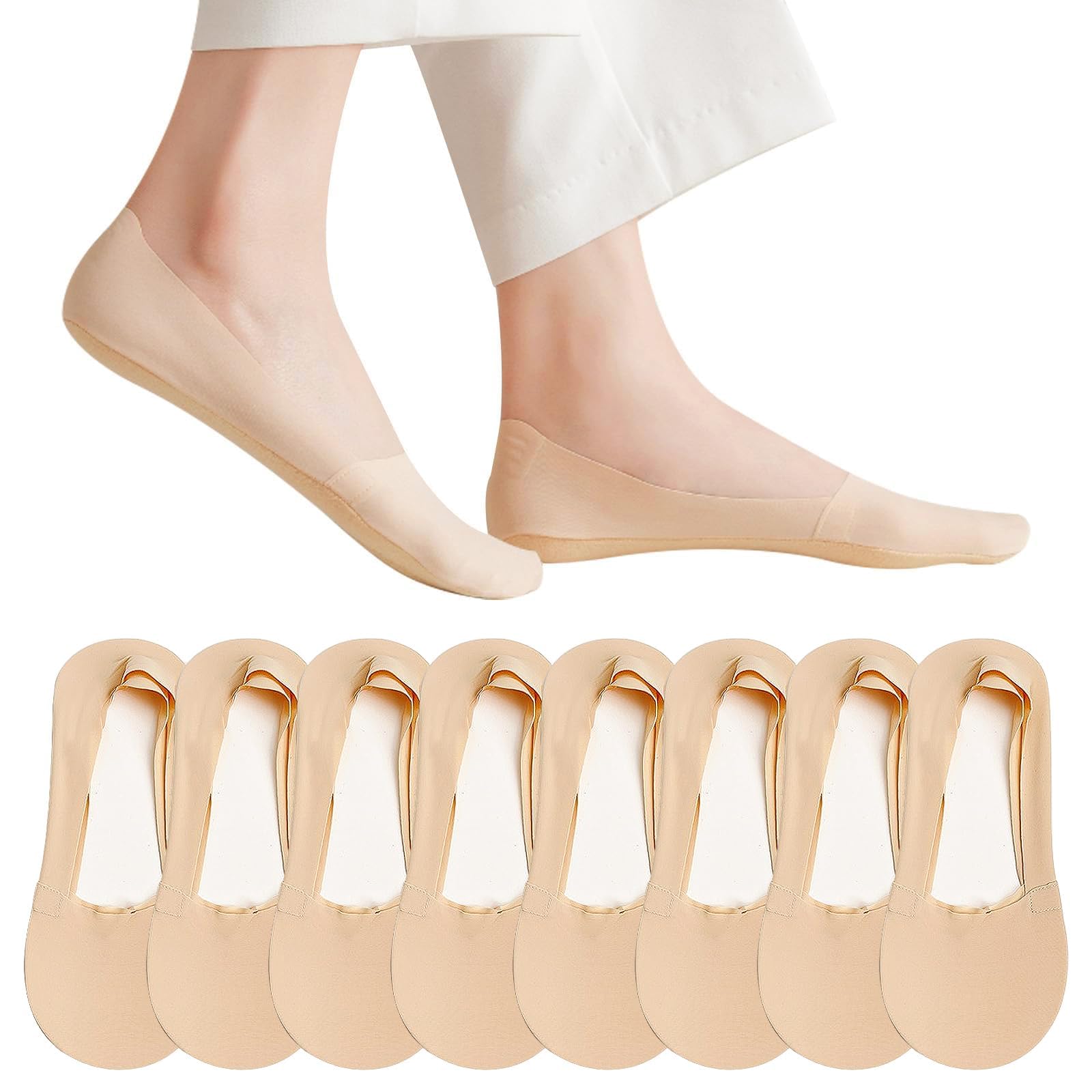 8 Paires Chaussettes Invisibles Femme Avec Silicone Antidérapant - Tailles 35-38 / 39-42 Pour Mocassins Et Ballerines