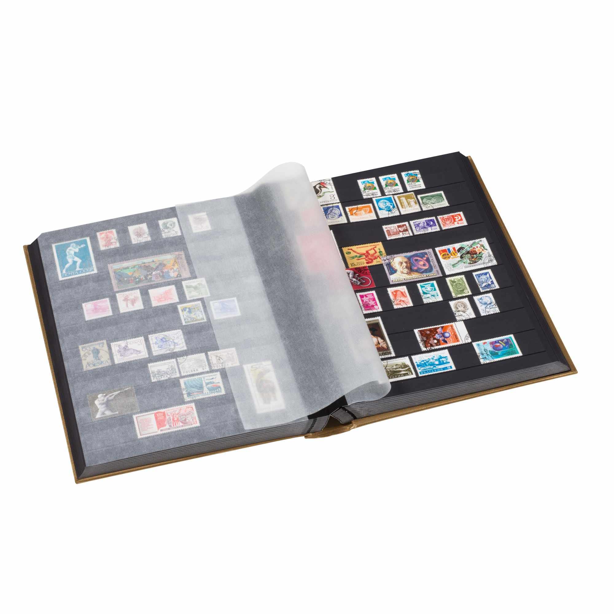 Leuchtturm 358060 Album de Timbres Comfort - DIN A4, 64 Pages, Bande pergaminée, Couverture ouatinée - Bronze