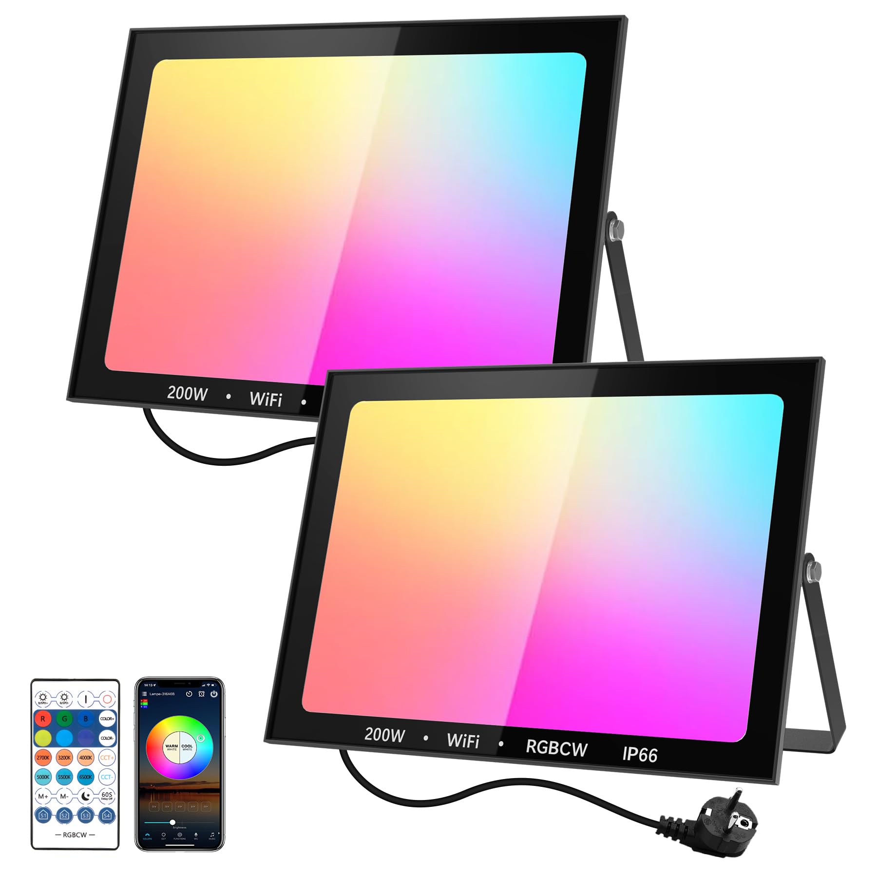 NATPOW Foco LED RGB, Luce LED Exterior 200W Luz LED RGB Proyector Con APP Bluetooth y Mando a Distancia, IP66 Impermeable Colores Floodlight que Cambia de Color para Jardines, Patios