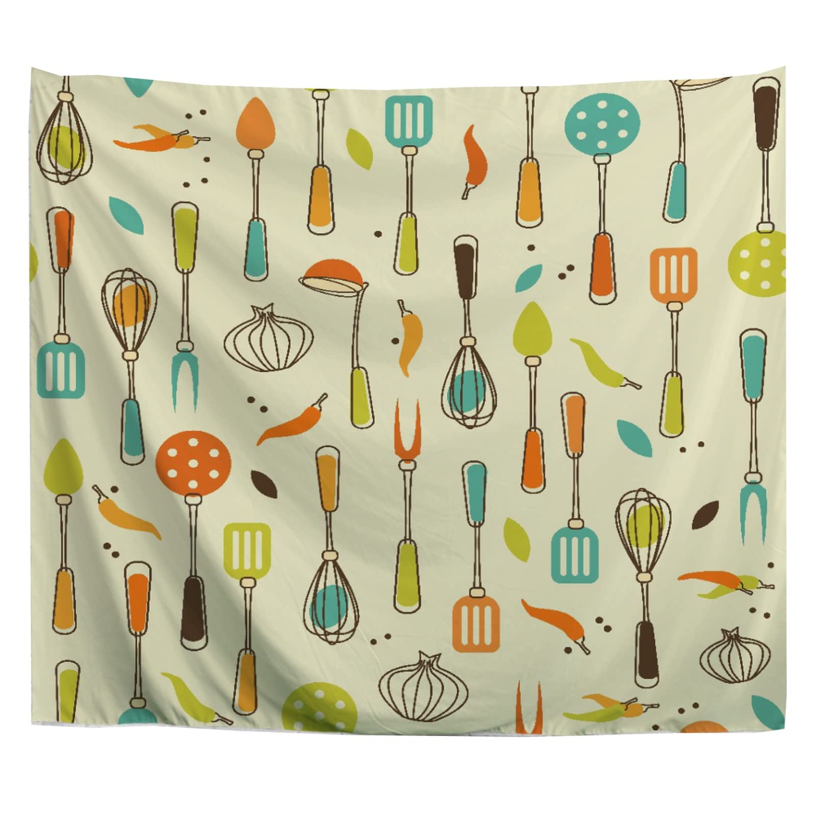 A.Monamour Wall Hanging Tapestry Pattern Of Kitchen Utensil In Retro Style Picture Print Wall Fabric Mural Art Decoration for Bedroom Dorm Living Room 180x230cm โ image 1