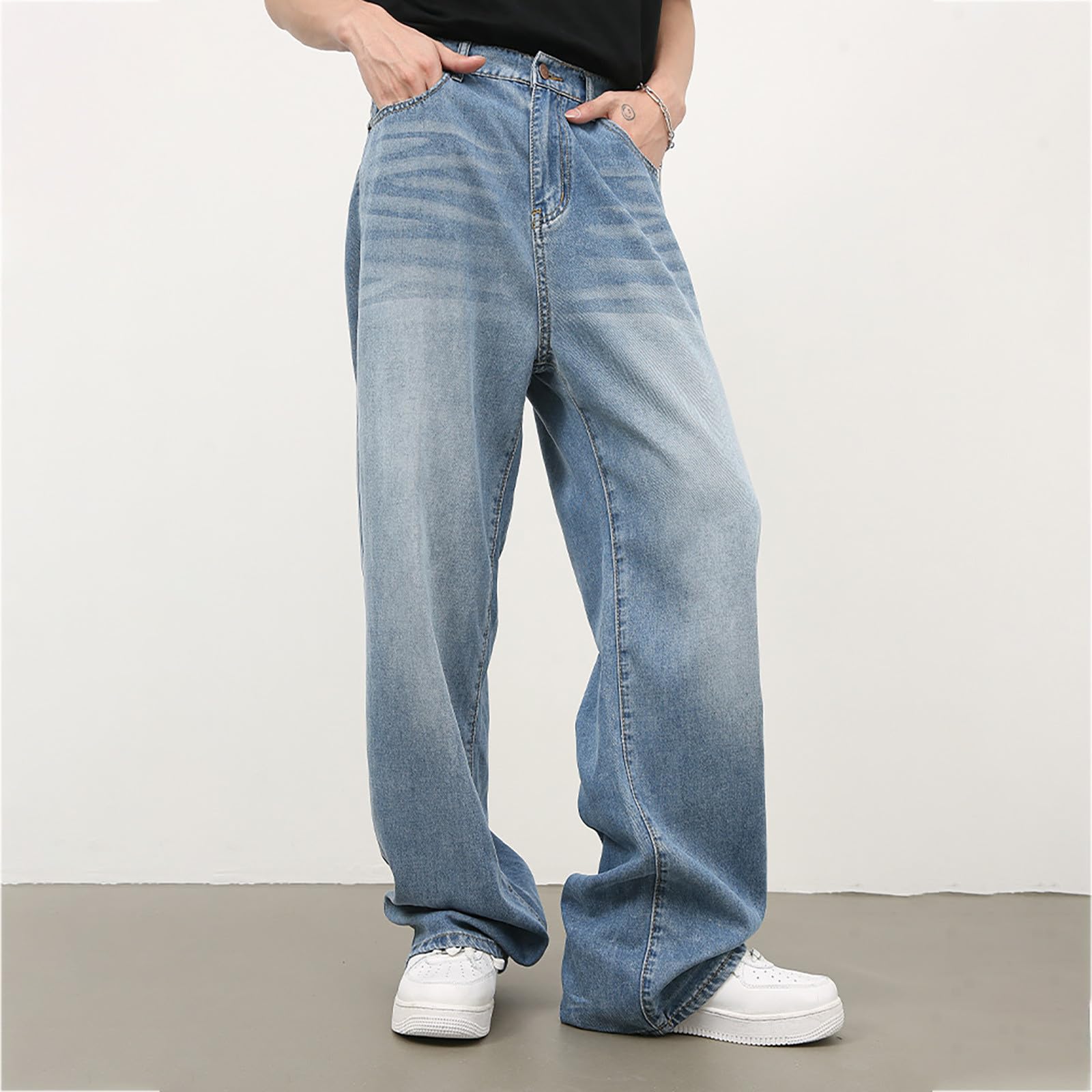 Jeans Baggy Uomo Zampa Invernali Elefante Y2K Slim Pantaloni Flare Larghi Jins Fit Moto Balloon Loose Flared Cargo Salopette