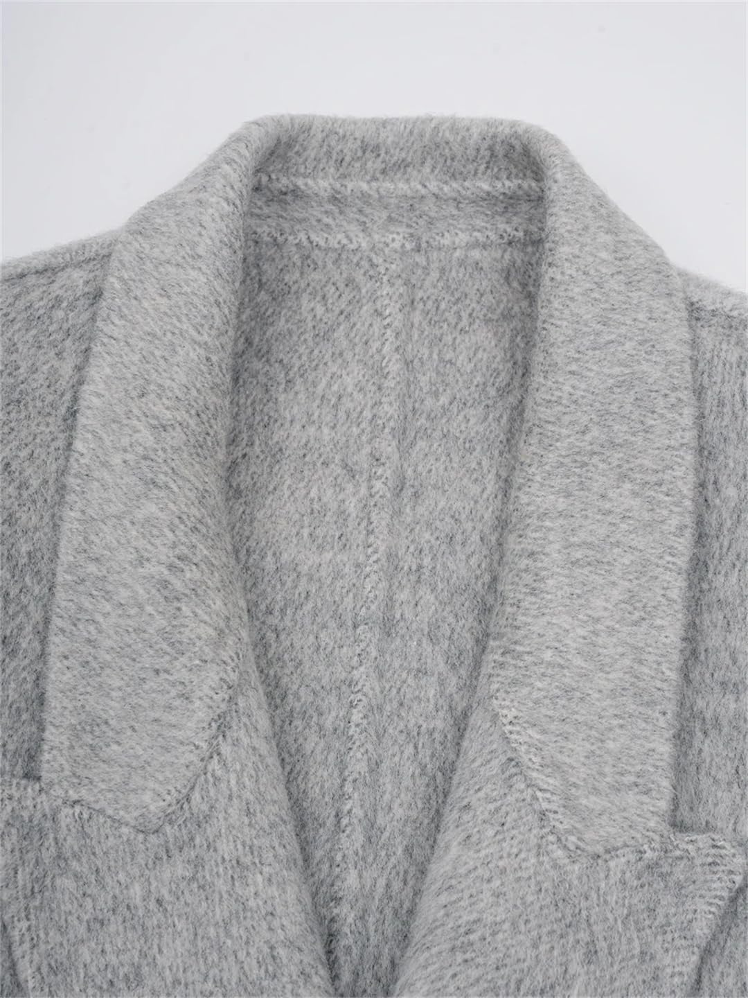 Hdhdeueh Abrigo largo de lana gris con cinturón de Laple para mujer, abrigo largo de invierno para el trabajo y la oficina con bolsillos