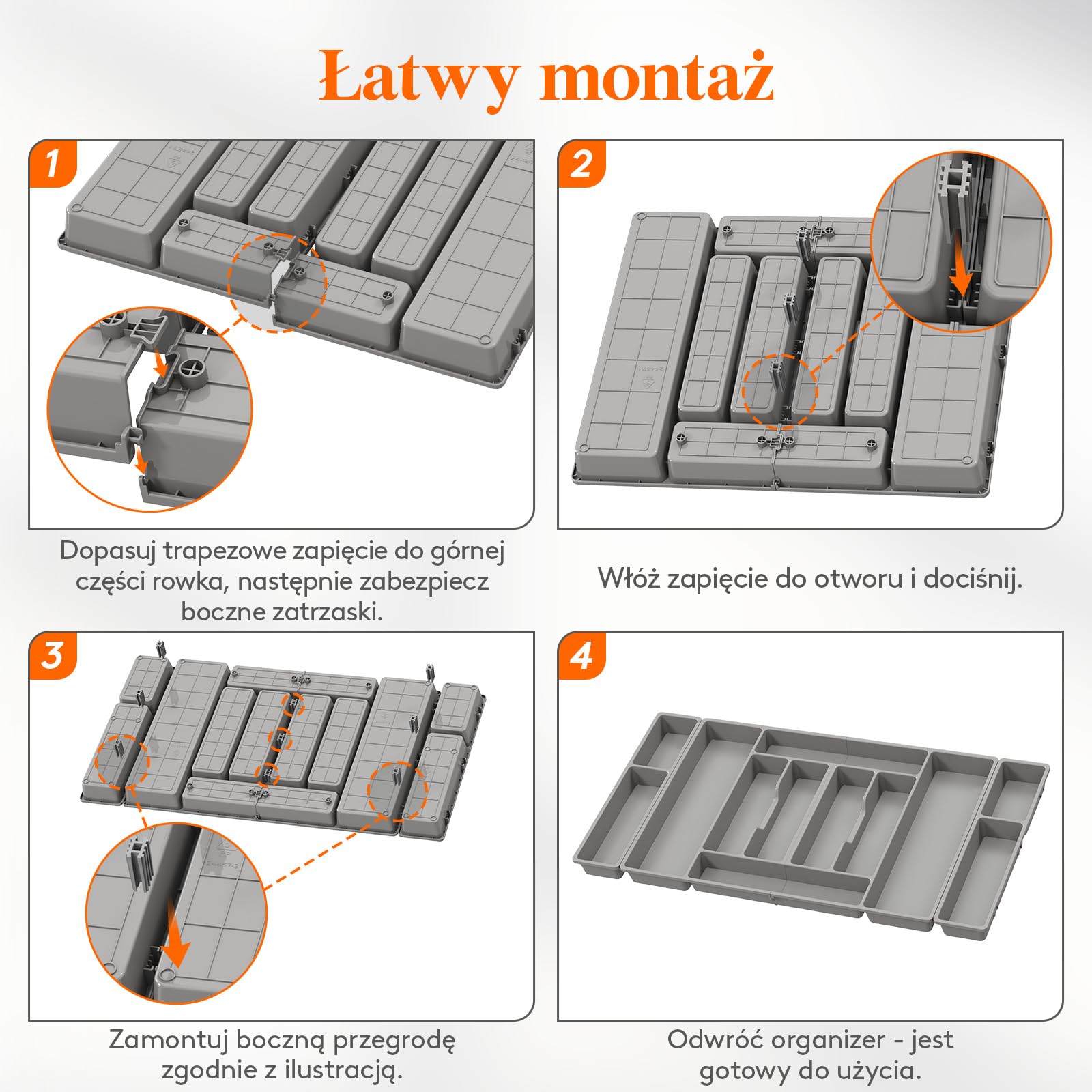 Lifewit Pojemnik na sztućce, wkład na sztućce 816 x 420 mm, do szuflady 90, zdejmowany uchwyt na przybory kuchenne, uchwyt na sztućce z tworzywa sztucznego, wkład do szuflad, organizer kuchenny na