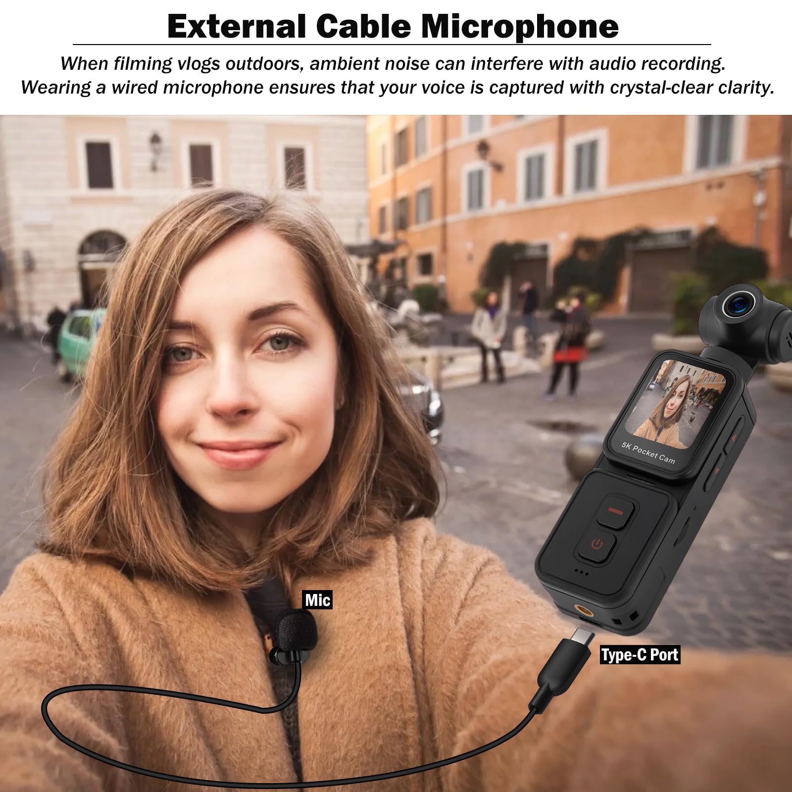 YDI Caméra Vlog 5K avec Écran Tactile, Caméra Corporelle Sport Wi-FI POV Cam avec Objectif Électrique Pivotant à 270°, Suivi du Visage, Télécommande, Microphone Externe, 64 Go