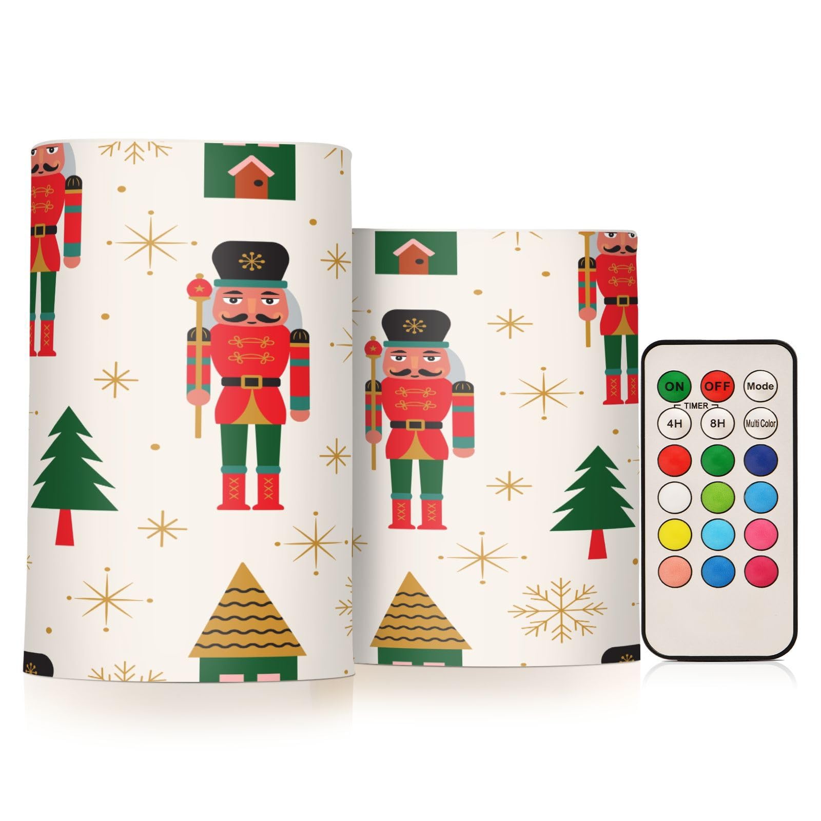 Cgiub Christmas Nutcracker Flameless Candles 2 PCS LED Candles Battery Operated Flickering Pillar Candles with Remote and Timer for Holiday Party Wedding Home Decor