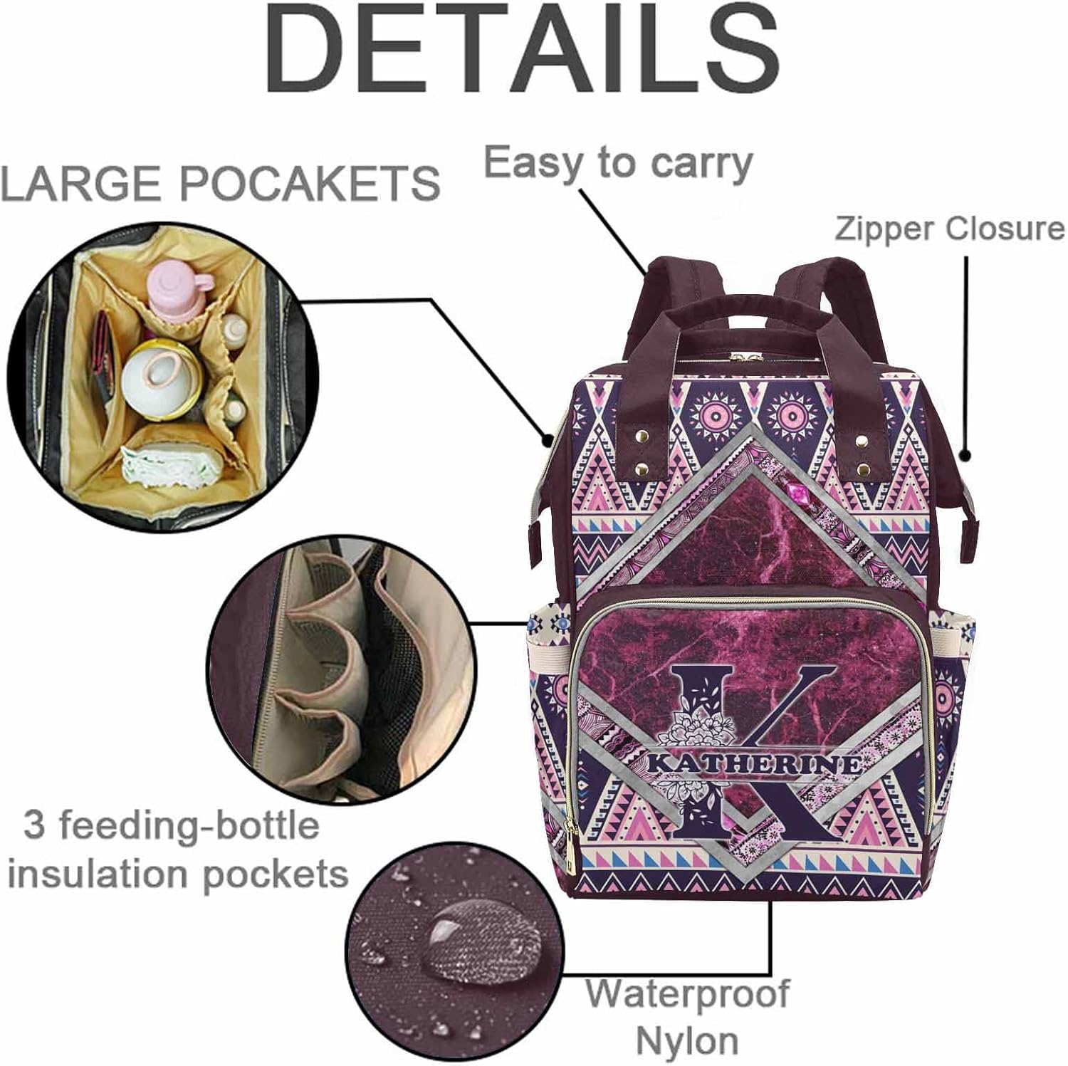 M YESCUSTOM Personalized Nappy Bag with Name for, Custom Marbling Fantasy Background Multifunction Diaper Bag with Large Capacity Mommy Nursing Backpack for Travel Holiday Gift for Women