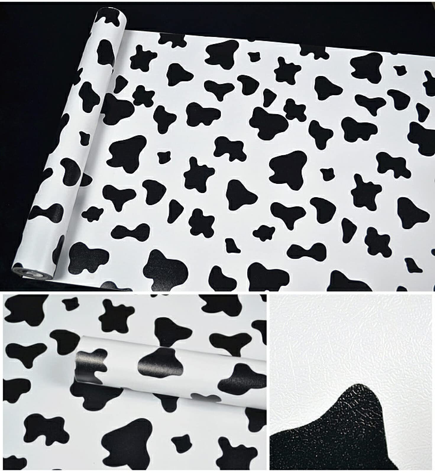 Carta Adesiva Adesivo Pellicola Plastica Adesiva Adesivi Per Mobili Fantasia Vintage Da Parati Autoadesiva 3d Moderno Bianco e nero maculato 17.72 X 385.83 pollici