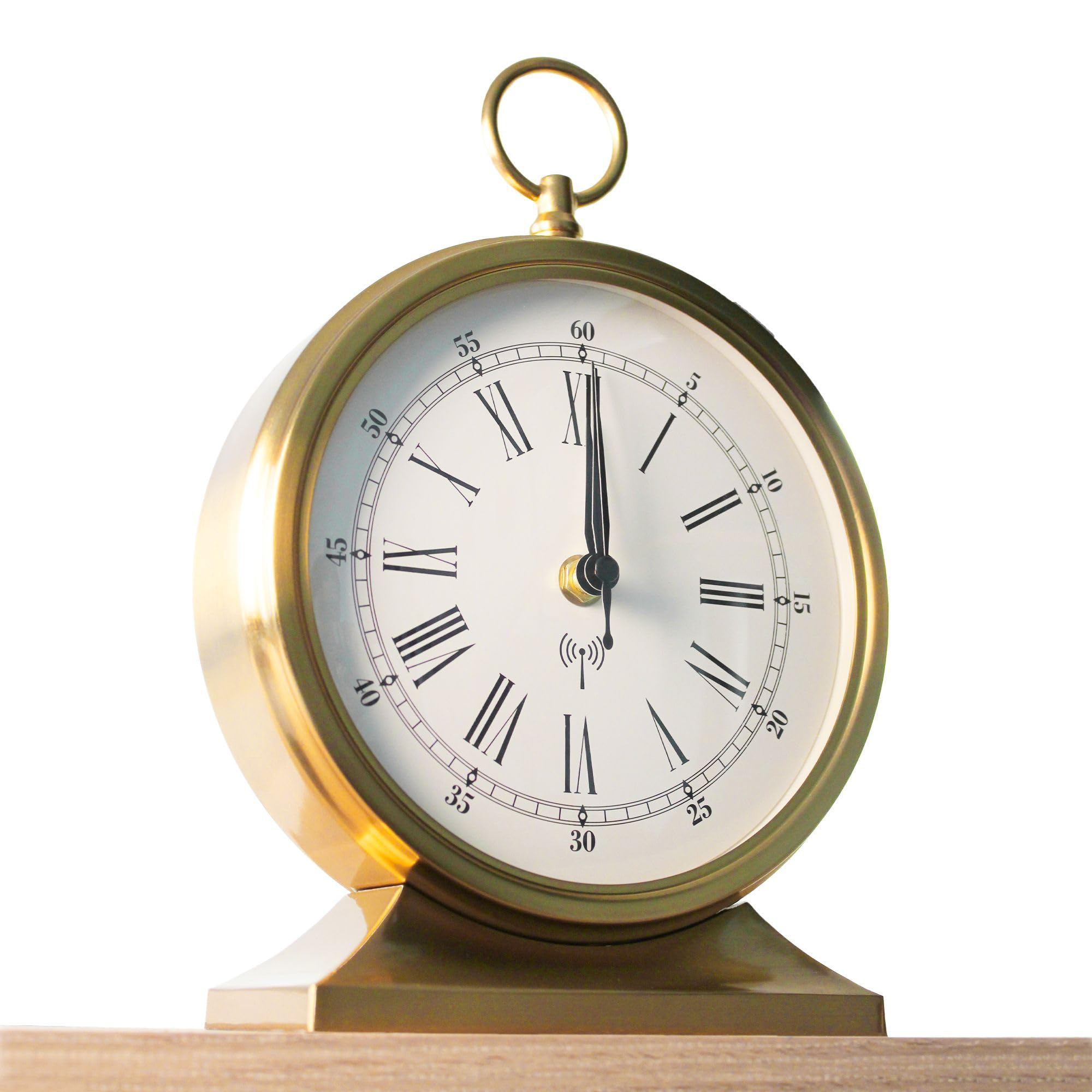 Fishtec - Horloge Gousset à Poser - Radio-pilotée, Mouvement Silencieux, Cadran 19 cm Chiffres Romains, Vitre en Verre, Design rétro élégant - Précision Automatique et décoration intérieure