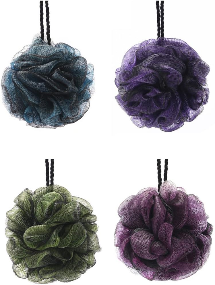KFZR 4 Pack Large Exfoliating Body Shower Bath Puff Sponge for Men and
