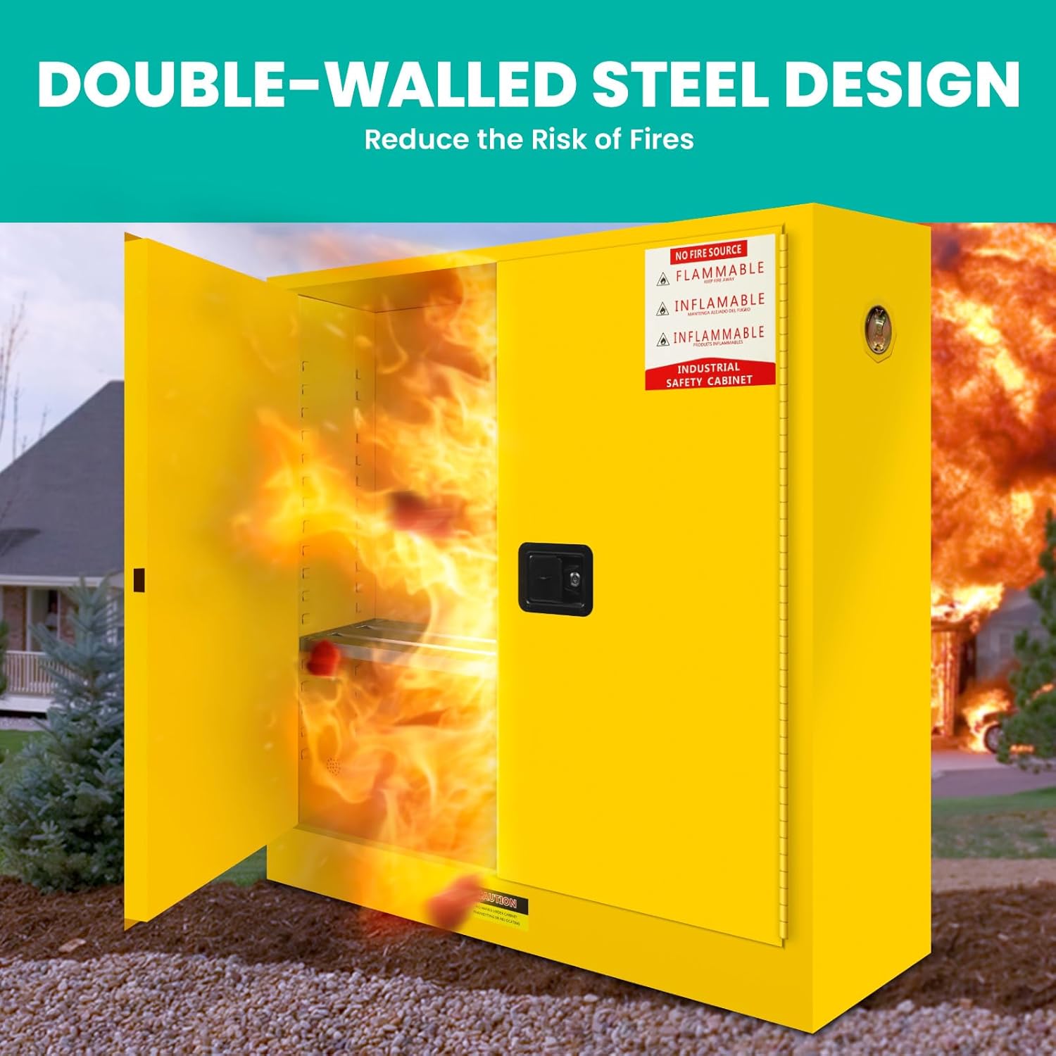 Safety Cabinet, 60 Gallon Heavy-Duty Adjustable Shelf Chemical Storage Cabinet, 45" H x 43" W x 18" D Flammable Liquid Storage Cabinet, for Industrial and Home Use