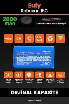 Eufy Robovac 15C Uyumlu Robot Süpürge Bataryası, 2600mAh