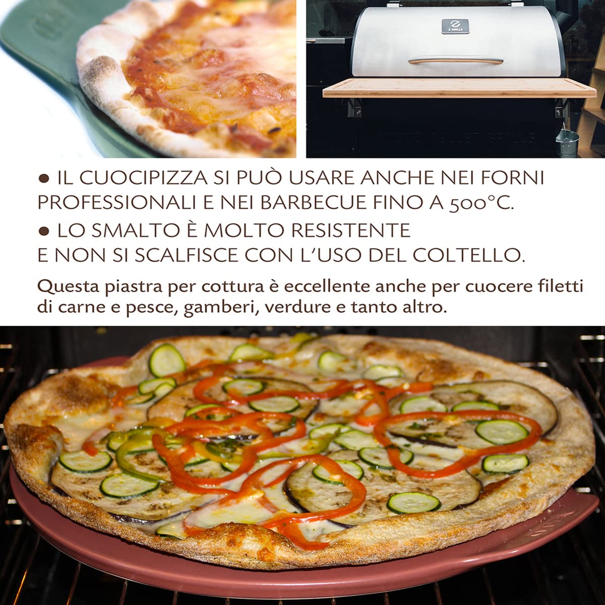 Wald - Cuoci Pizza in Argilla, per Cottura su Barbecue, Forno e Microonde fino a 500°C. Piastra Smaltata per Preparare in Casa Pizze Croccanti e Saporite. 4 Colori diametro cm 33